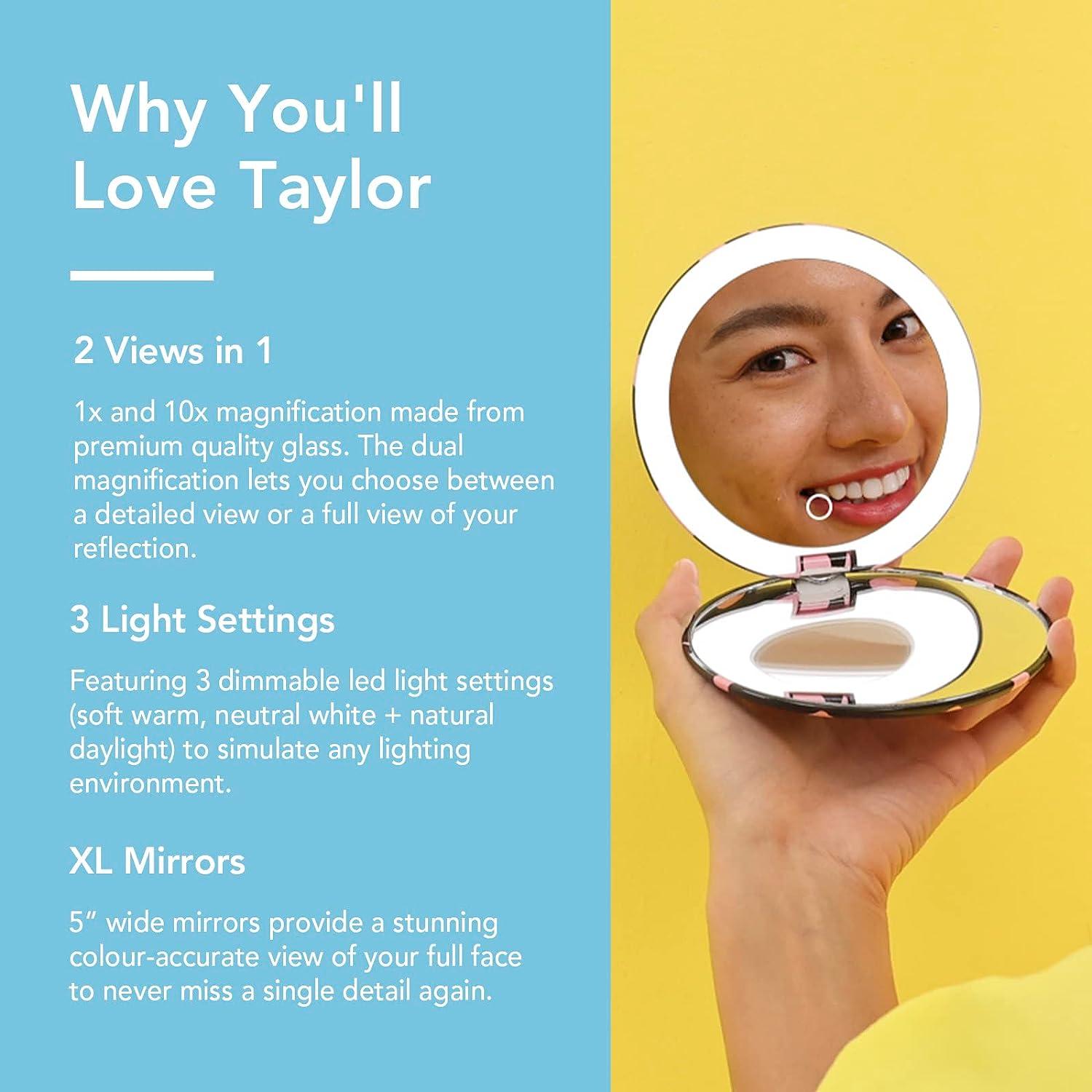 Fancii LED Lighted Travel Makeup Mirror Rechargeable with 10x/1x Magnifying & 3 Light Settings