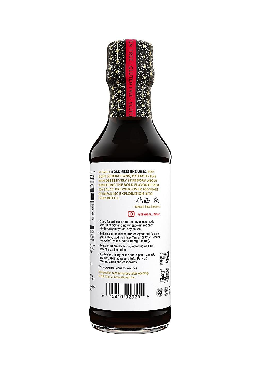 SanJ Gluten Free Tamari Soy Sauce, Reduced Sodium Vegan, Kosher, Non