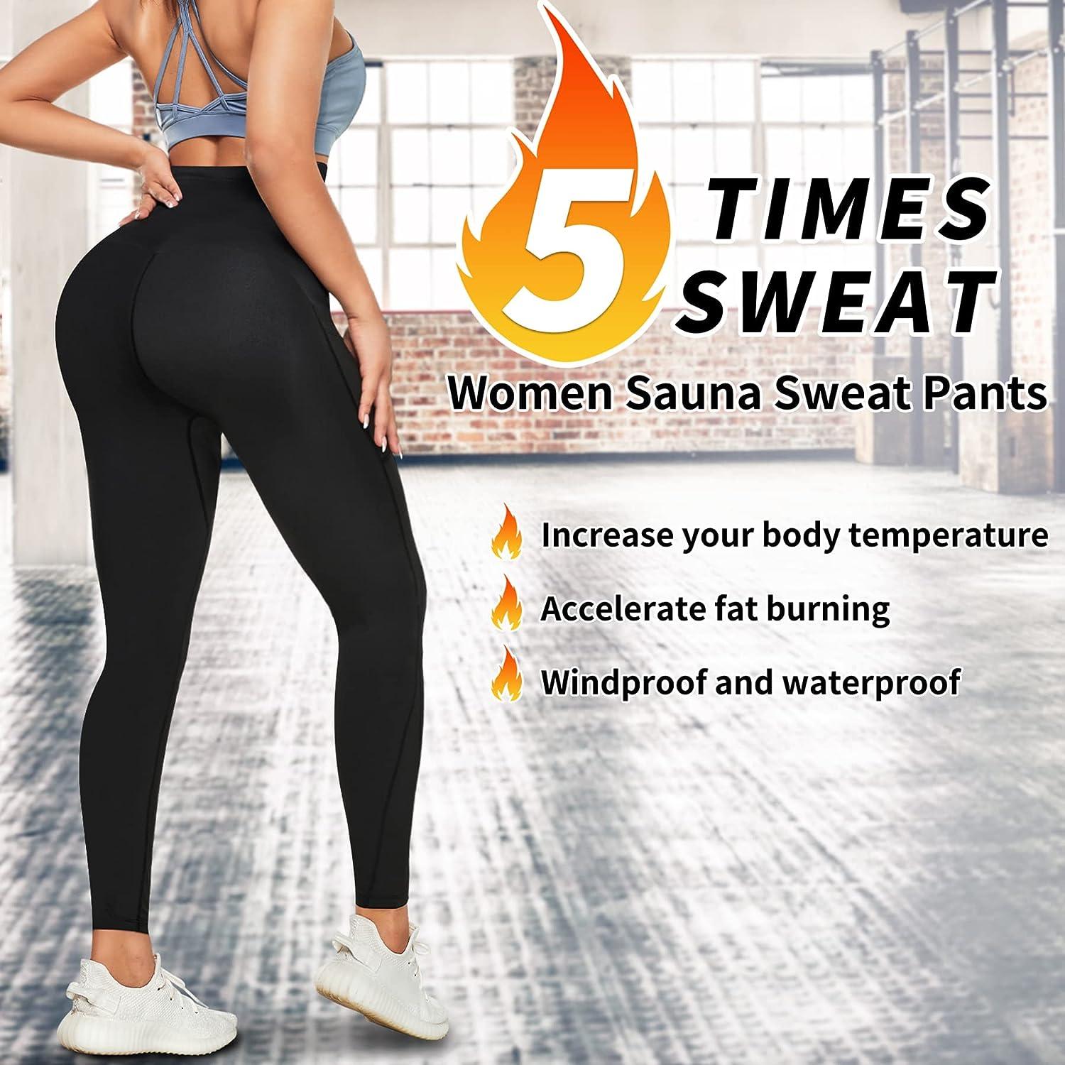 AGILONG Women Sauna Sweat Pants with Pocket High Waist Workout Capris  Leggings Hot Thermo Body Shaper Weight Loss Black Large