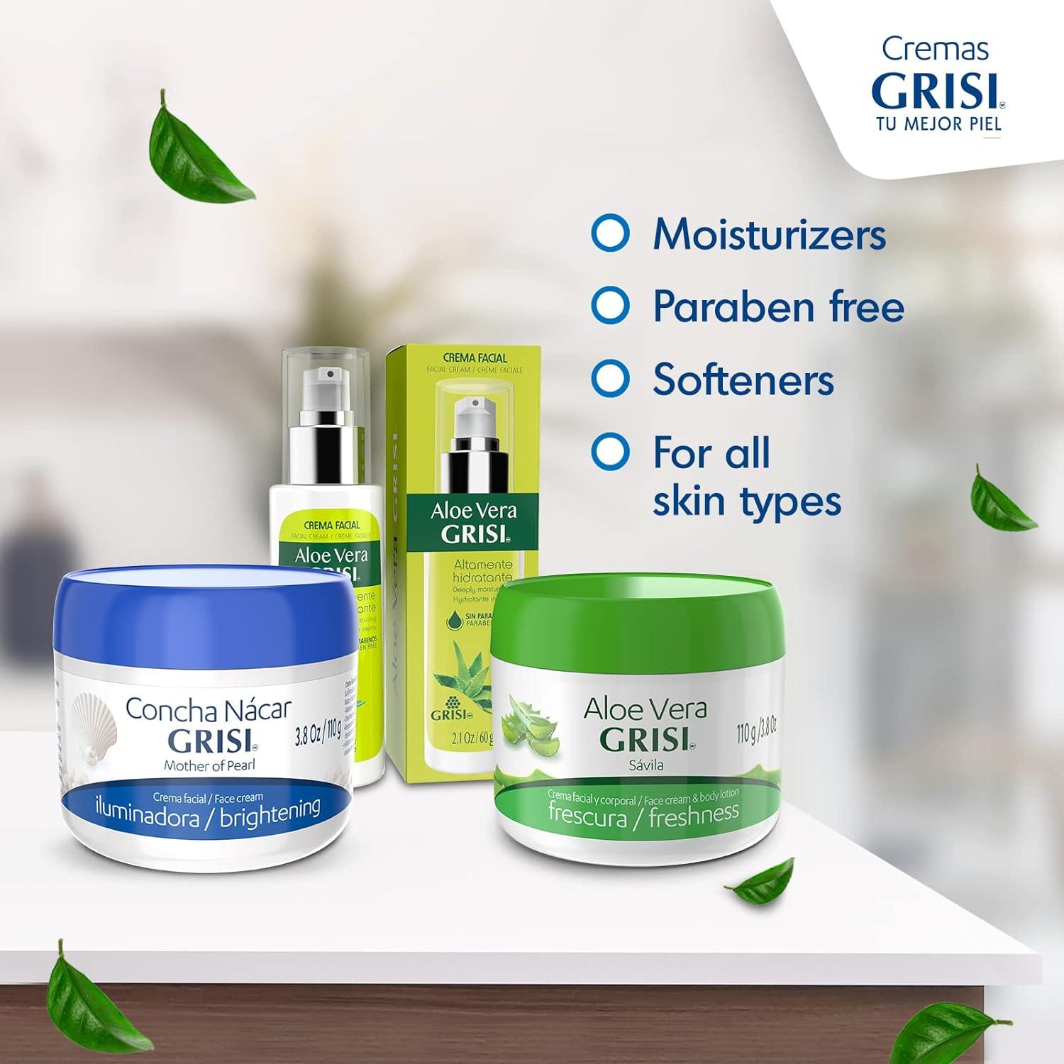 Grisi Aloe Vera Face Cream Moisturizer 2-Pack - Soothes, Regenerates Skin -  For All Skin Types - Ideal After Tanning and Hair Removal - 3.8 Oz x 2 Jars  | Buy Now with Express International Delivery | GoSupps.com