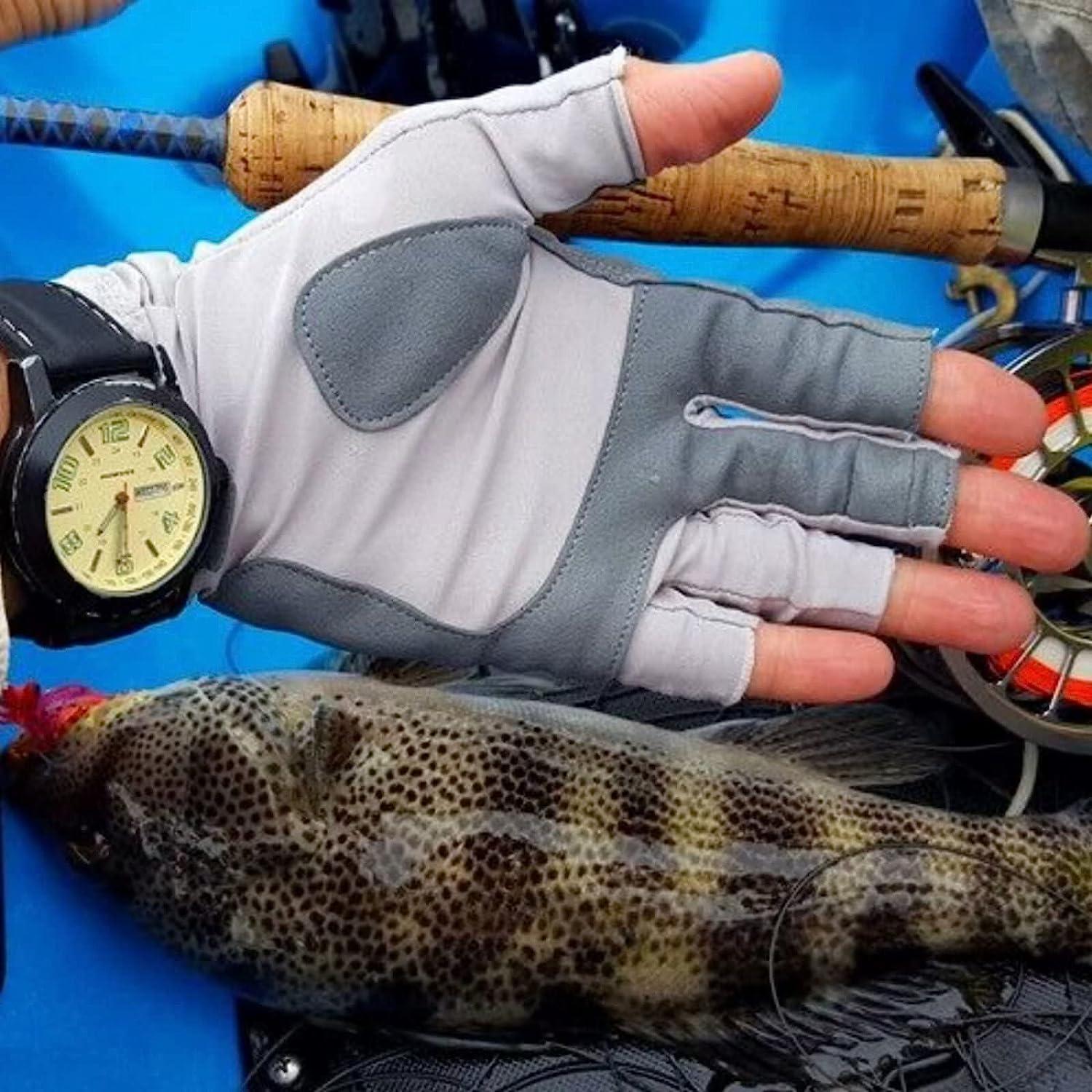Riverruns Fingerless Fishing Gloves- Fishing Sun Gloves- UV Protection Gloves  Men and Women Fishing, Boating, Kayaking, Hiking, Running, Cycling and  Driving (White Skull, Medium) Medium Light Khaki