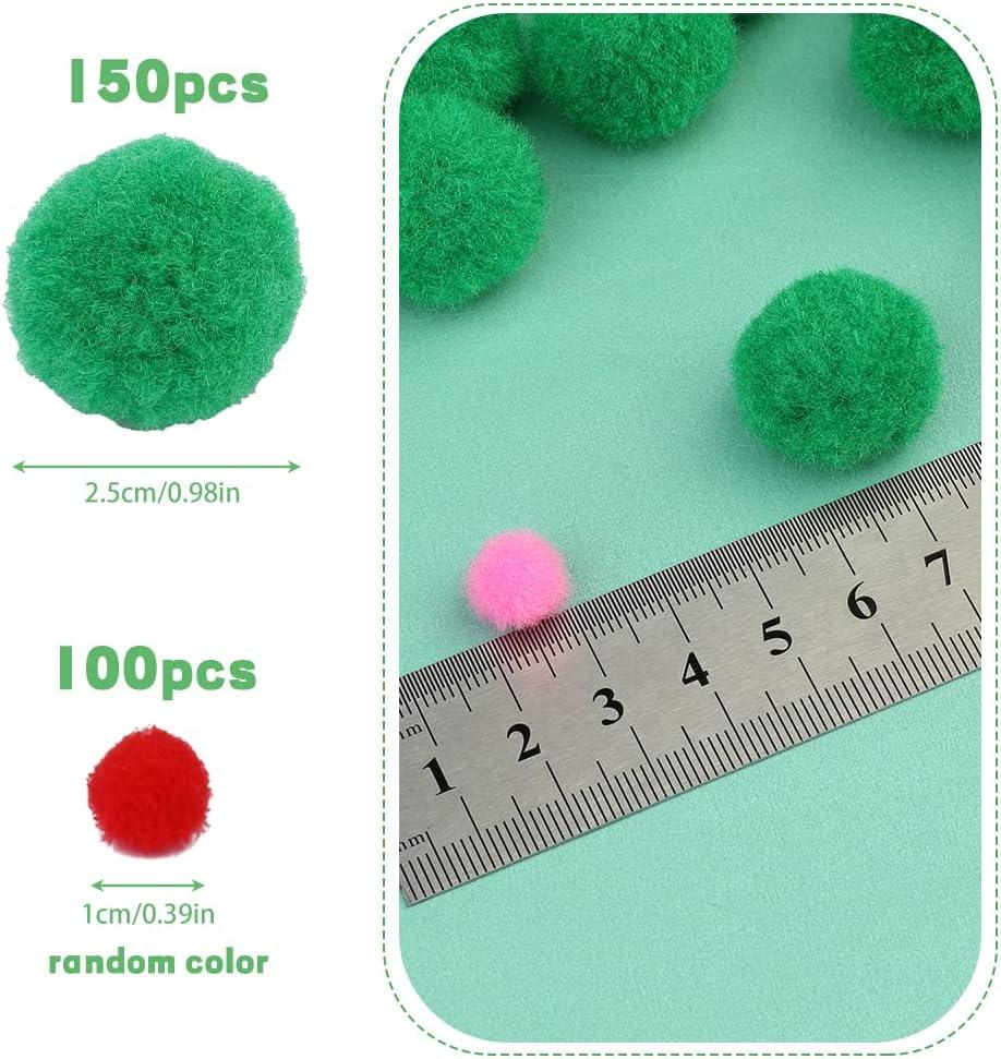 250 Pcs 150 1 inch Green Craft Pom Poms + 100 Multicolor Pom Pom Balls Small  Pom Poms Assorted Pompoms for Crafts Projects and DIY Creative Crafts  Decorations