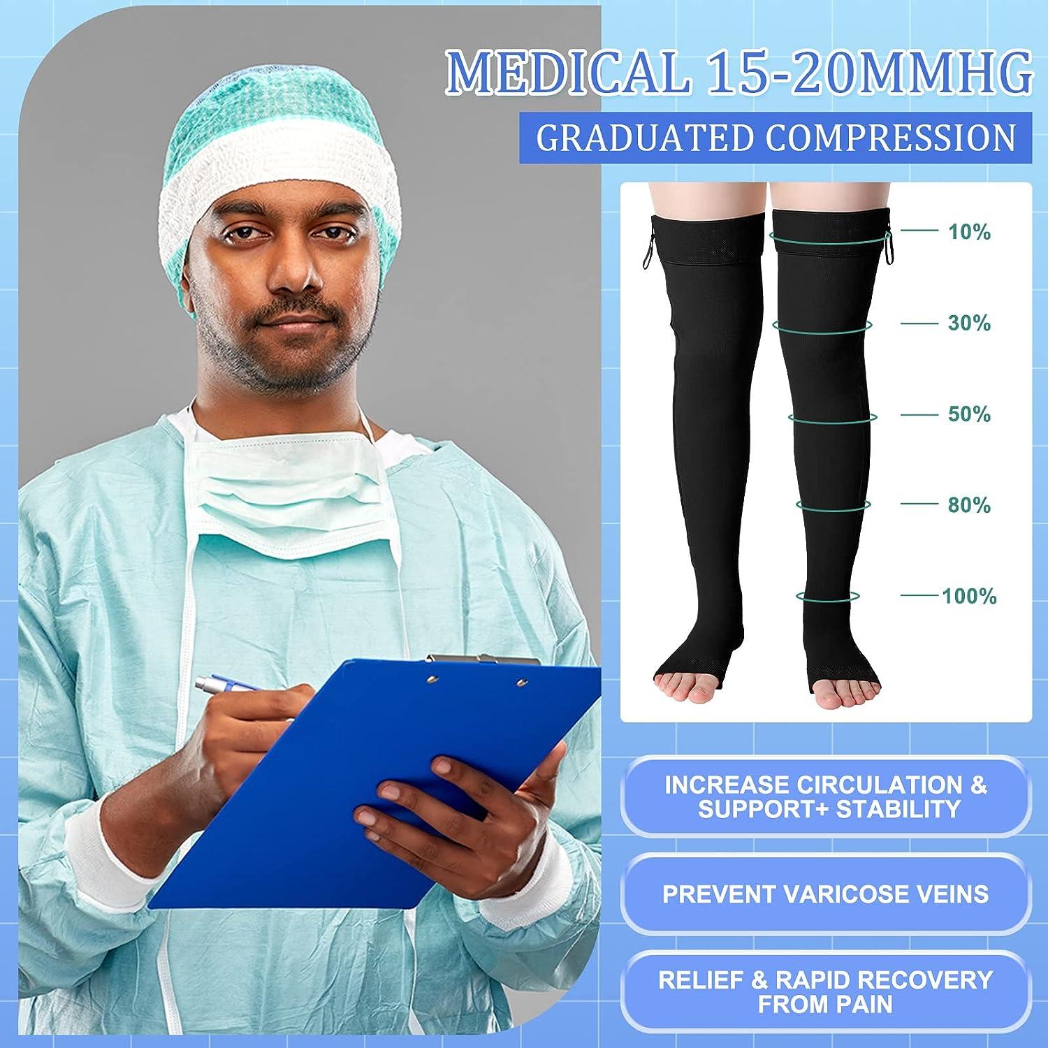 2 Pairs Open Toe thigh high Zipper Compression Socks 15-20 mmHg open toe  Zipper Compression Stockings Thigh high Moderate Compression Socks with  Zipper for Women Men Edema Swelling