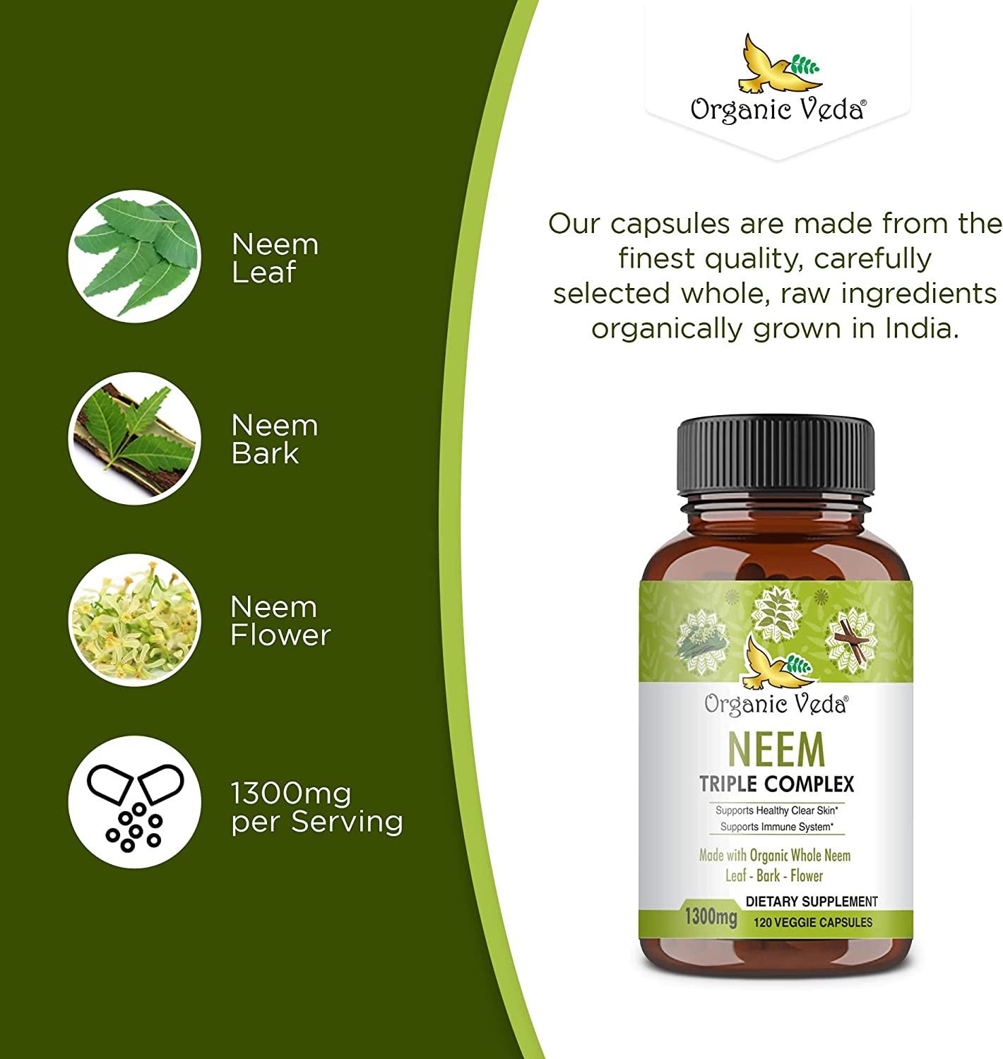Organic Veda Neem Leaf Extract Triple Complex Vegan Capsules 120