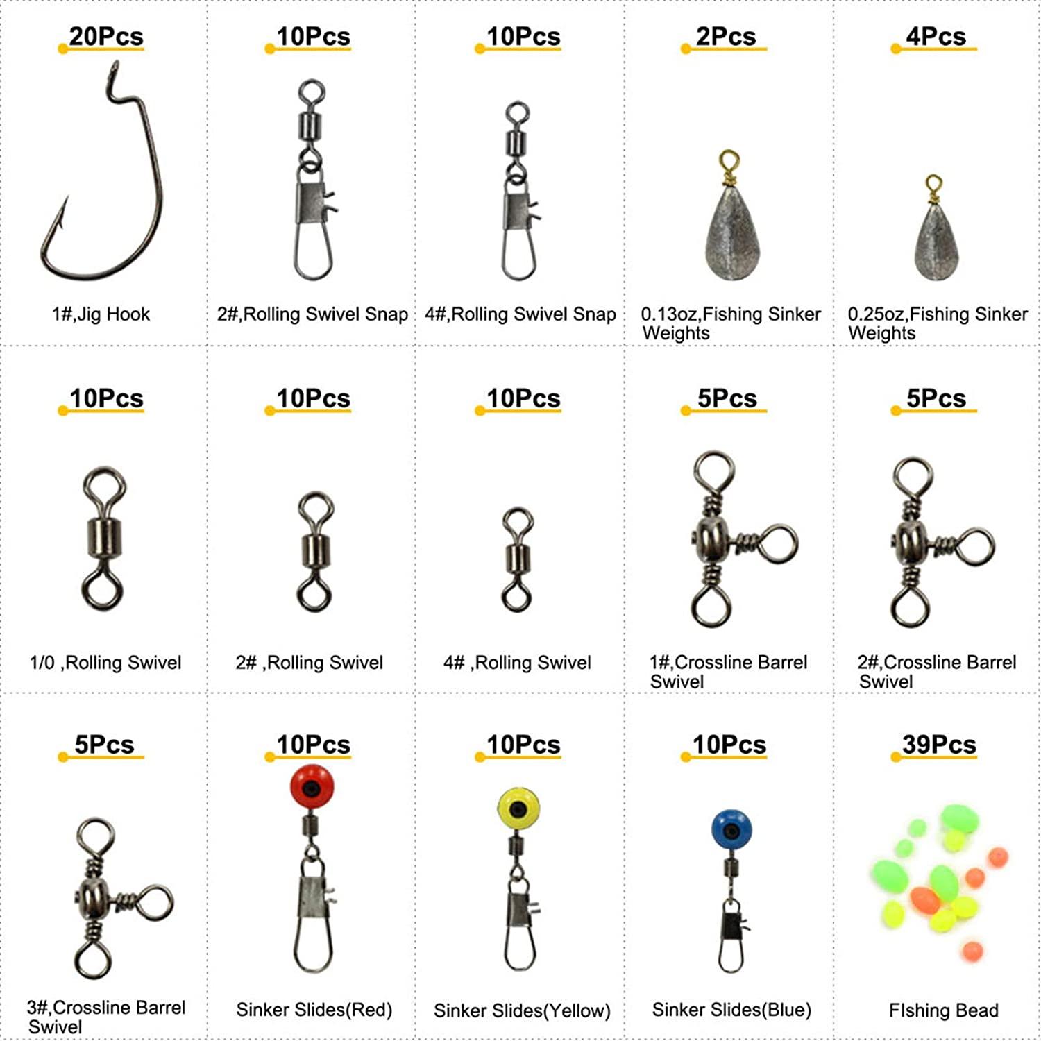160pcs Fishing Accessories Kit with Tackle Box - Swivels, Snaps, Sinker Weights, Beads, Hooks 160pcs Fishing Accessories Kit with Tackle Box - Swivels, Snaps, Sinker Weights, Beads, Hooks