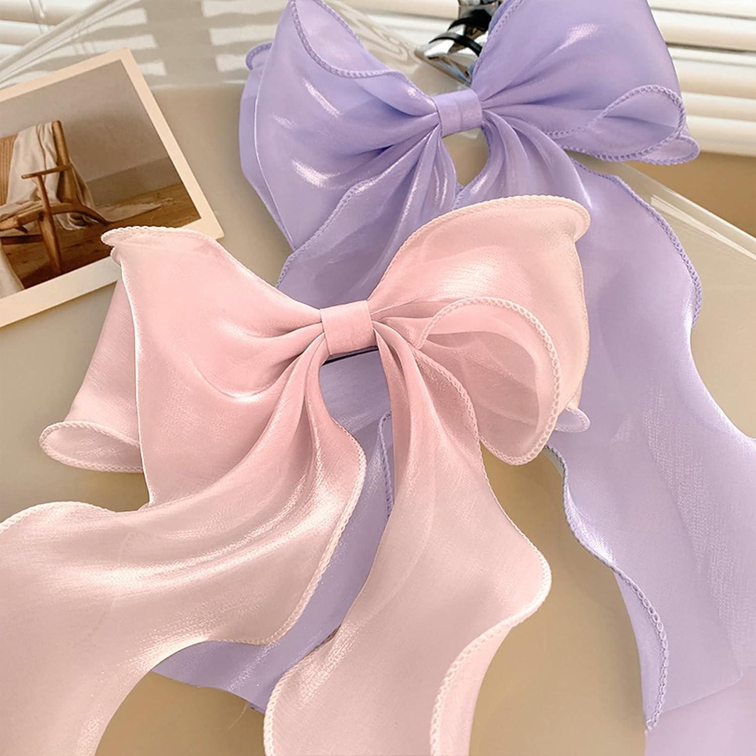 Pink Silk Hair Bow Clip for Women and Girls - Large Solid