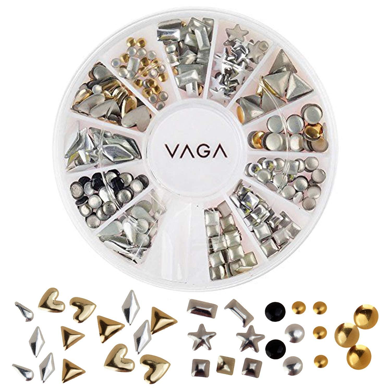 VAGA Professional Manicure 3d Nail Art Decorations For Nail Art Supplies  This Wheel Includes Gold And Silver Metal Studs In 12 Different Shapes, the  Perfect Nail Jewelry and Decorations