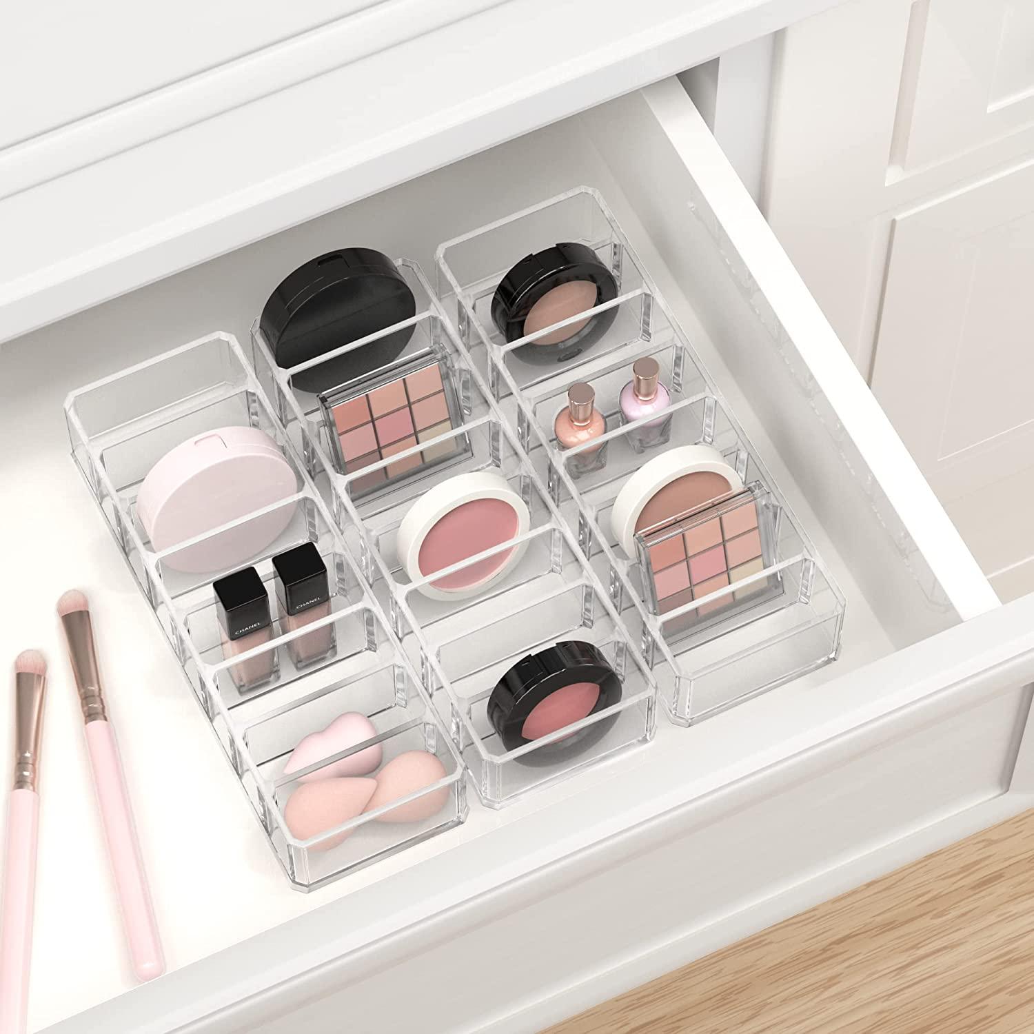 HBlife Clear Acrylic Makeup Compact Organizer, 8 Spaces Vanity Organizer  Stand Eyeshadow Pallet Storage for Lipstick Bronzer Powder Highlighter,  Skincare Cosmetic Display Cases for Bathroom