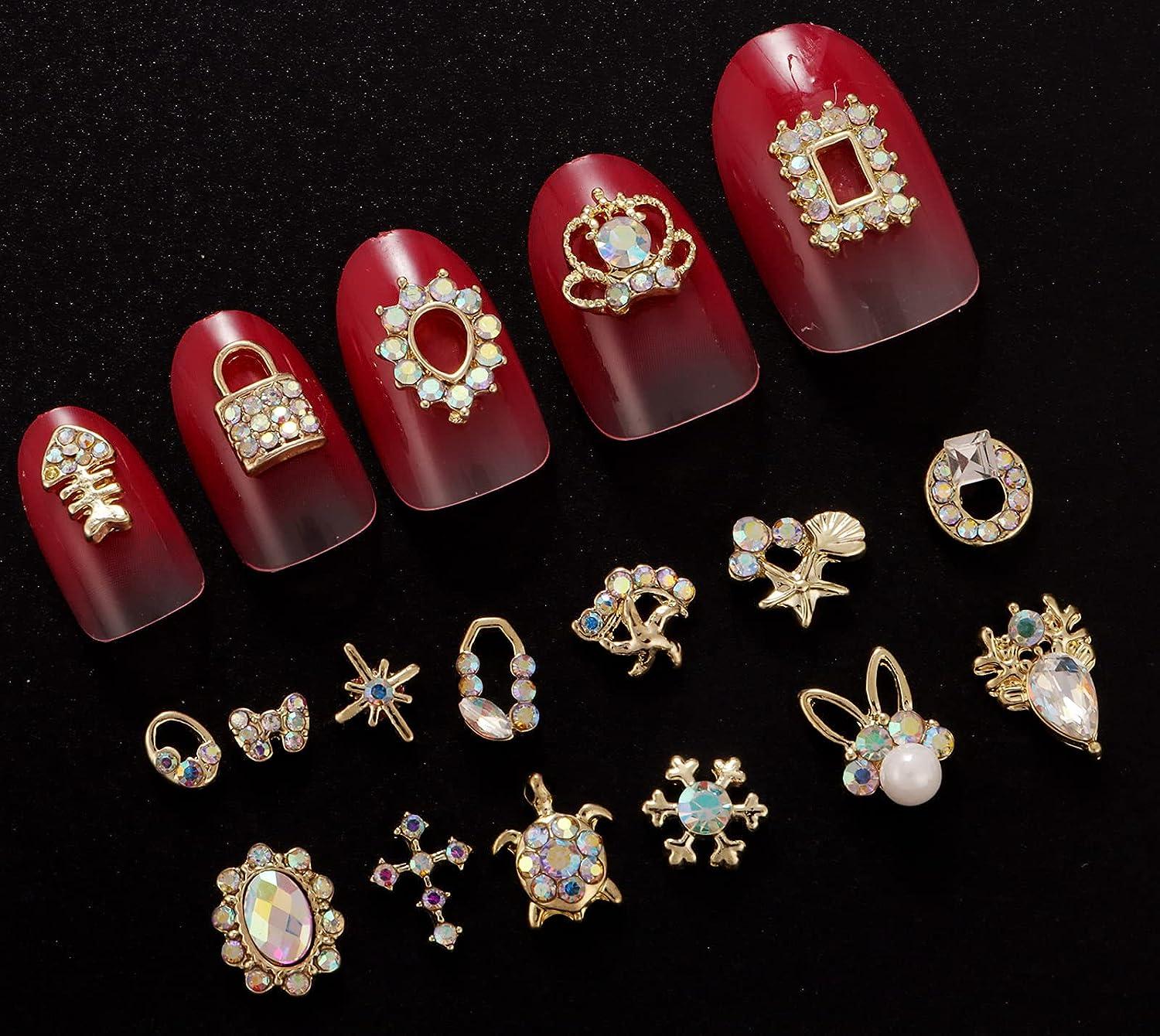 100PCS Gold Rhinestones for Nails 3D Nail Charms for Acrylic Nails Nail  Jewels for Nail Art Nail Gems Nail Stones #-Gold tone