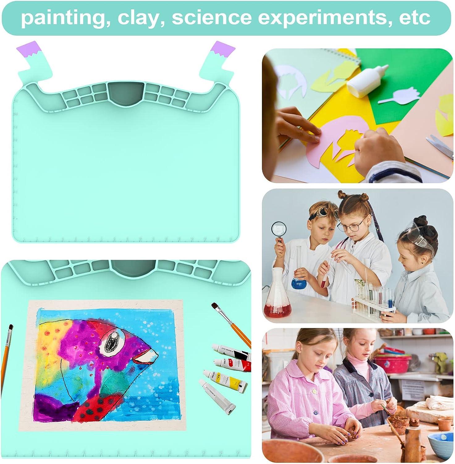 AWOKE Silicone Art Mat - 17.7 X15.7 Silicone Paint Mat With 1 Water Cup for  Kids - The Artist Mat has 12 Color Dividers - 2 Large Paint Dividers (Blue)  Lake Blue 17.7X15.7