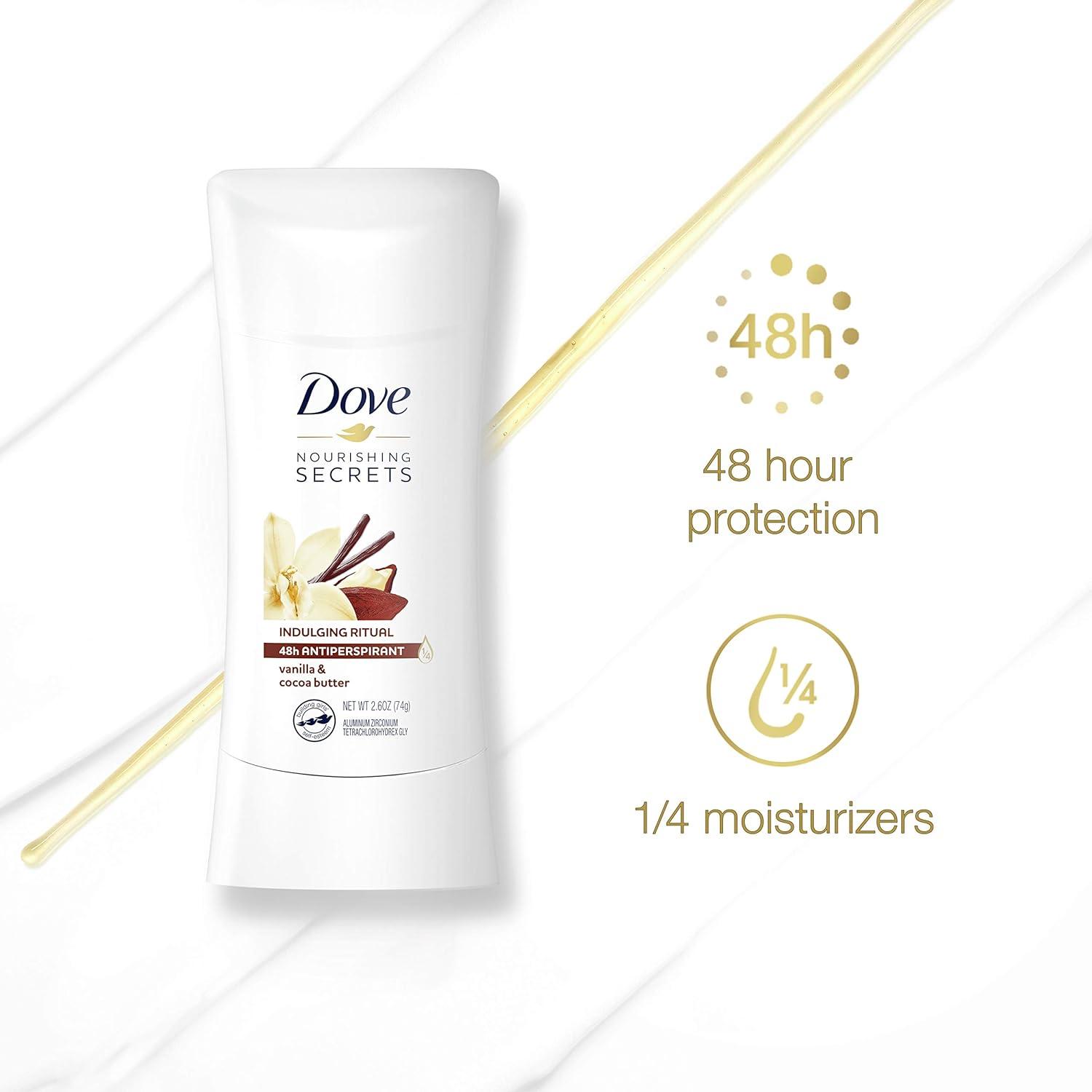 Dove Nourishing Secrets Antiperspirant Deodorant Stick for Women Vanilla  Cocoa Butter for 48 Hour Underarm Sweat Protection And Soft And Comfortable  Underarms 2.6 Ounce (Pack of 3) Vanilla and Cocoa Butter