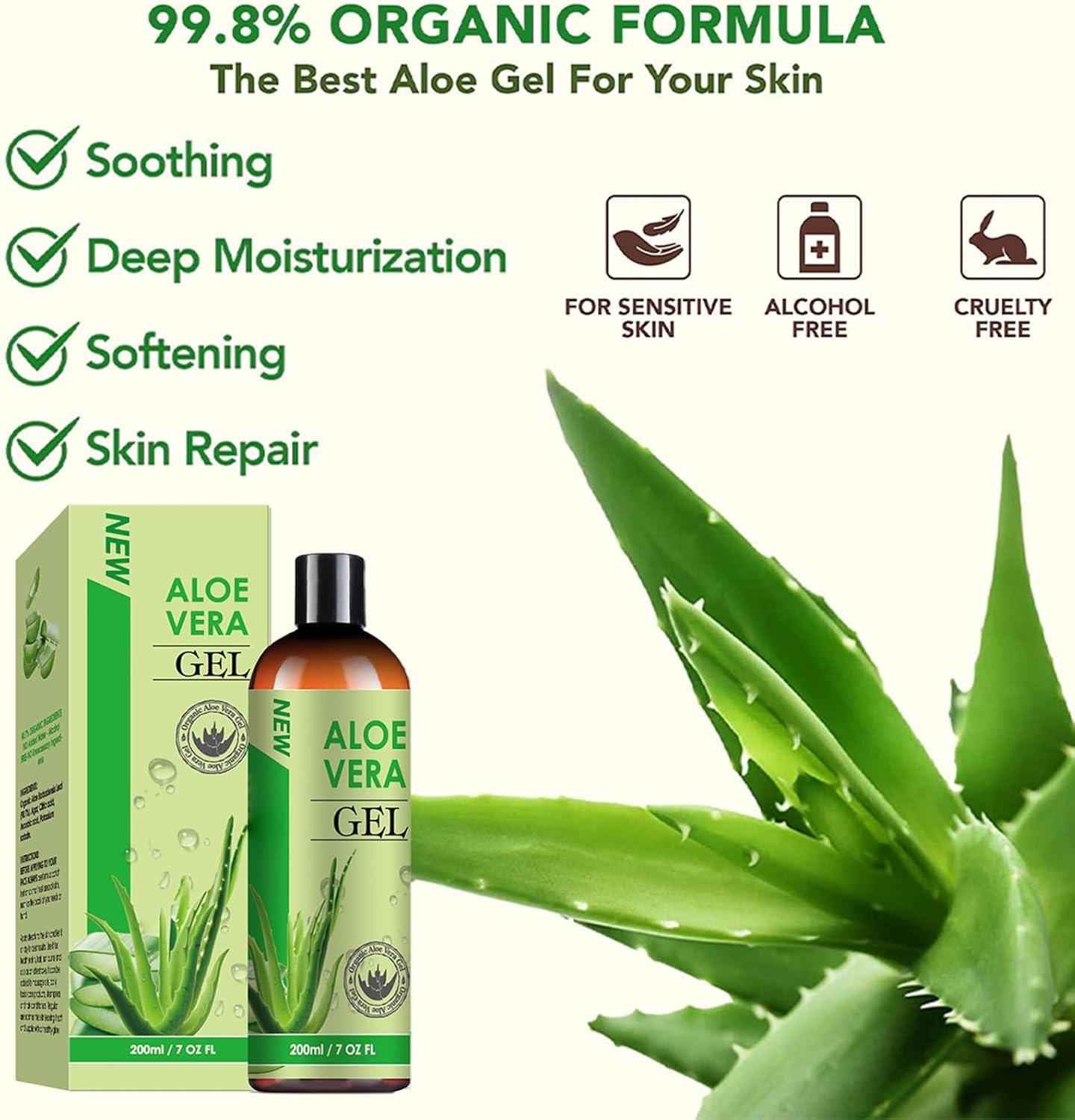 Organic Aloe Vera Gel with 100% Pure Aloe from Freshly Cut Aloe - Aloe Vera  After Sun