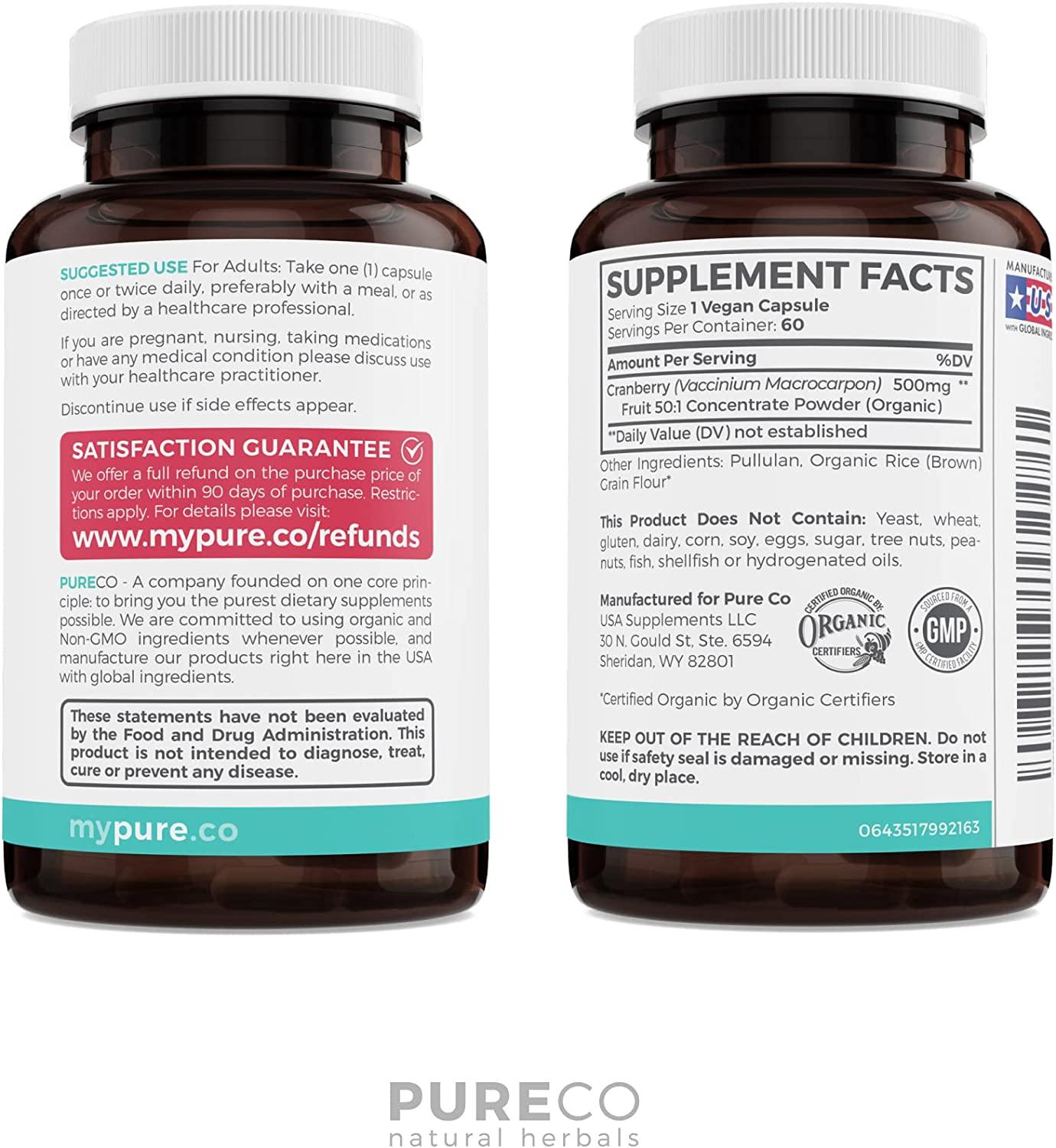 Organic Cranberry Pills 25,000mg UTI Support & Kidney Cleanse Vegan