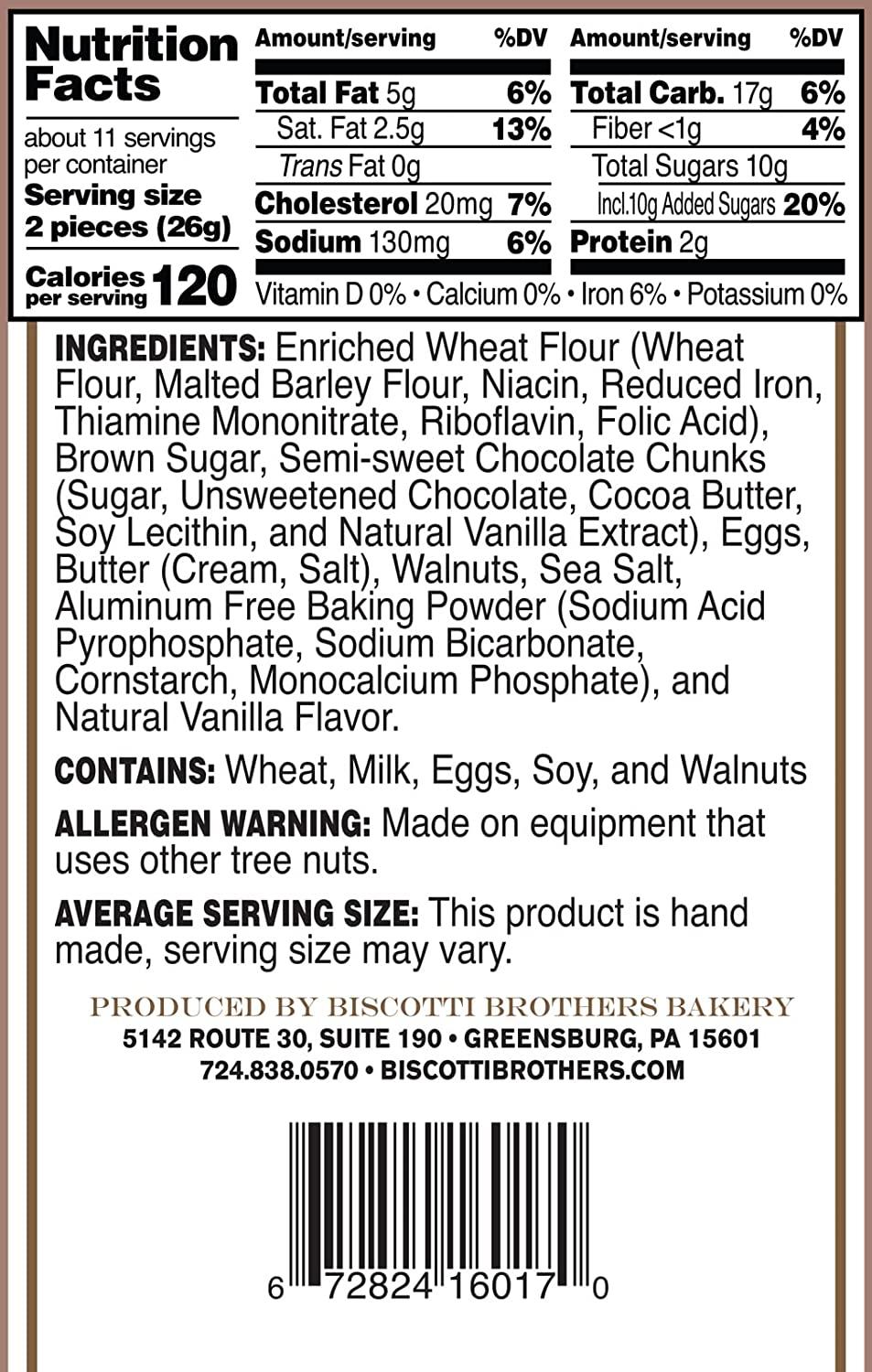 Biscotti Brothers Bakery Chocolate Chunk Walnut, 10 Ounce
