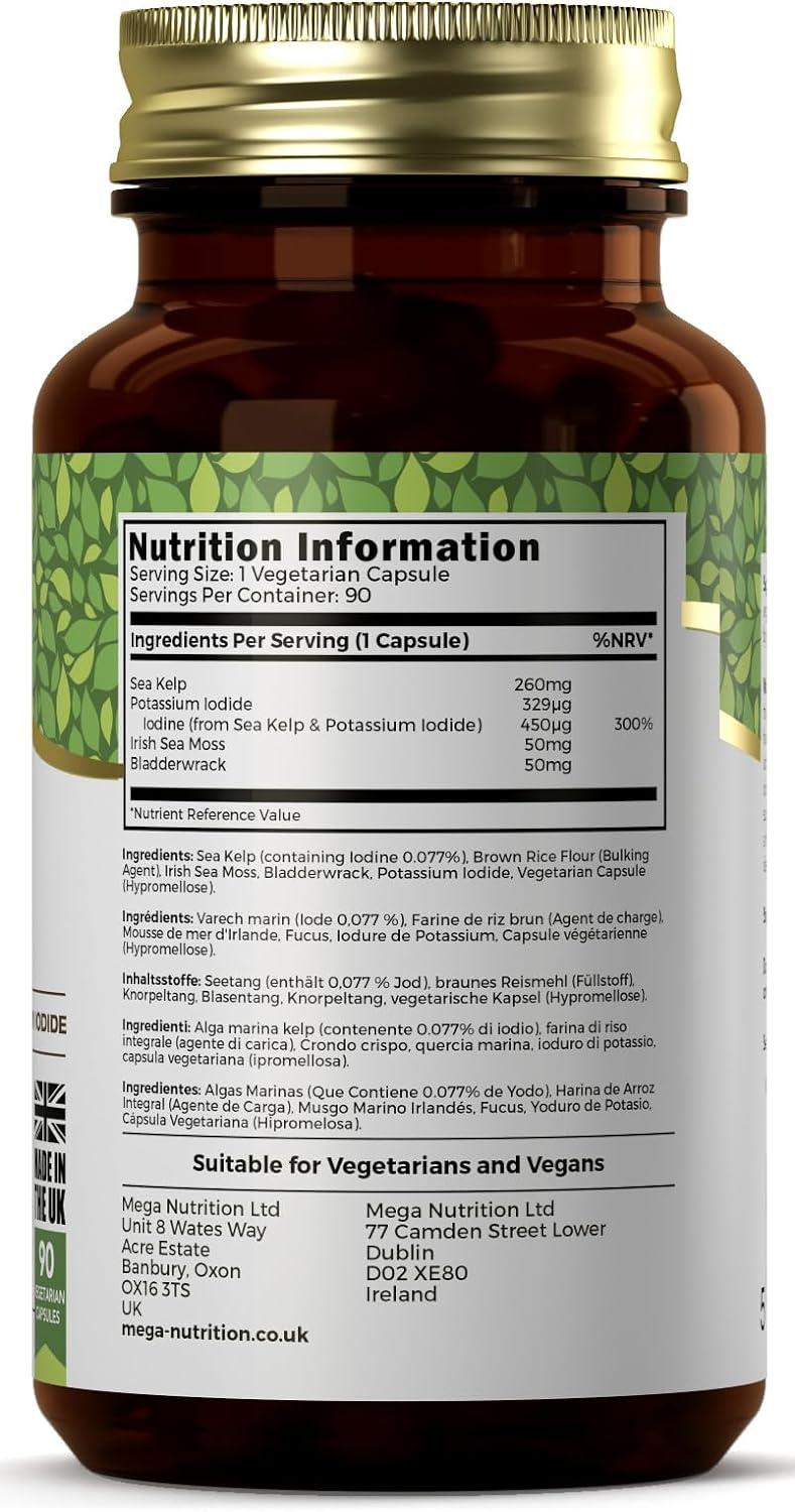 Ezyleaf Ocean Iodine Supplement 450mcg 90 High Strength Sea Moss and Bladderwrack Potassium