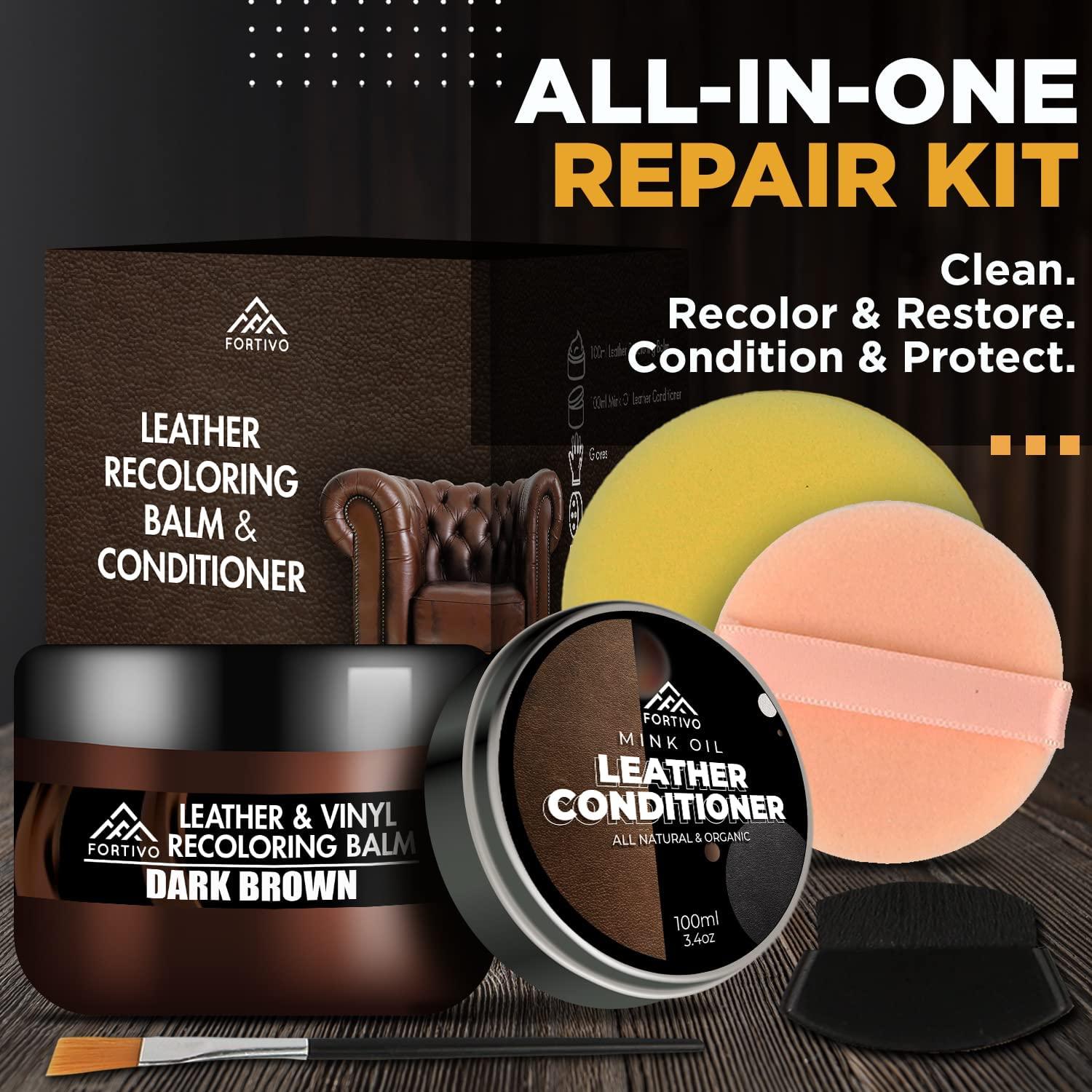 FORTIVO Leather Recoloring Balm Mink Oil, Leather Repair Kit for