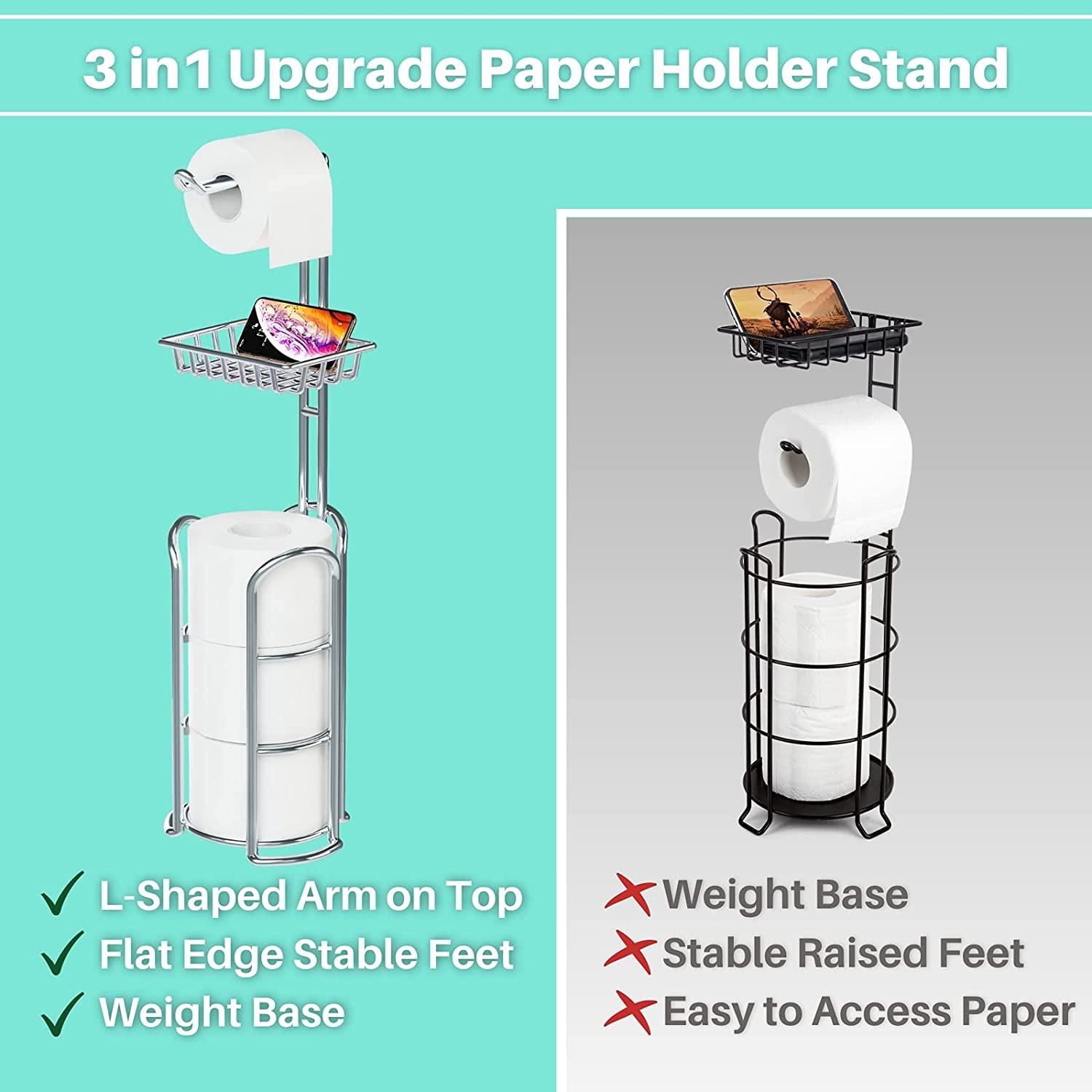 Dropship 2 Pack Free Standing Toilet Paper Holder Stand, Toilet Tissue  Paper Roll Storage Holder With Shelf And Reserve For Bathroom Storage Holds  Wipe, Mobile Phone, Mega Rolls, Black to Sell Online