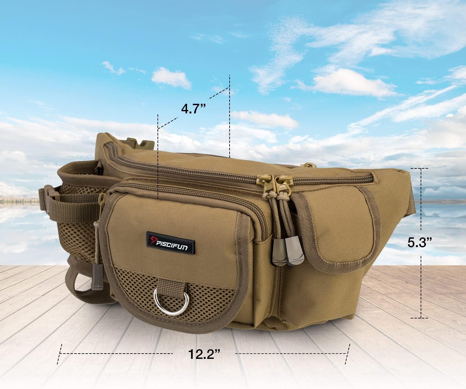 Piscifun Fishing Tackle Bag with Adjustable Waist Strap Portable  Multi-function Fanny Fishing Storage Pack Water-Resistant Outdoor Fly Fishing  Bag Multiple Colors Available Small Fishing Bag Khaki