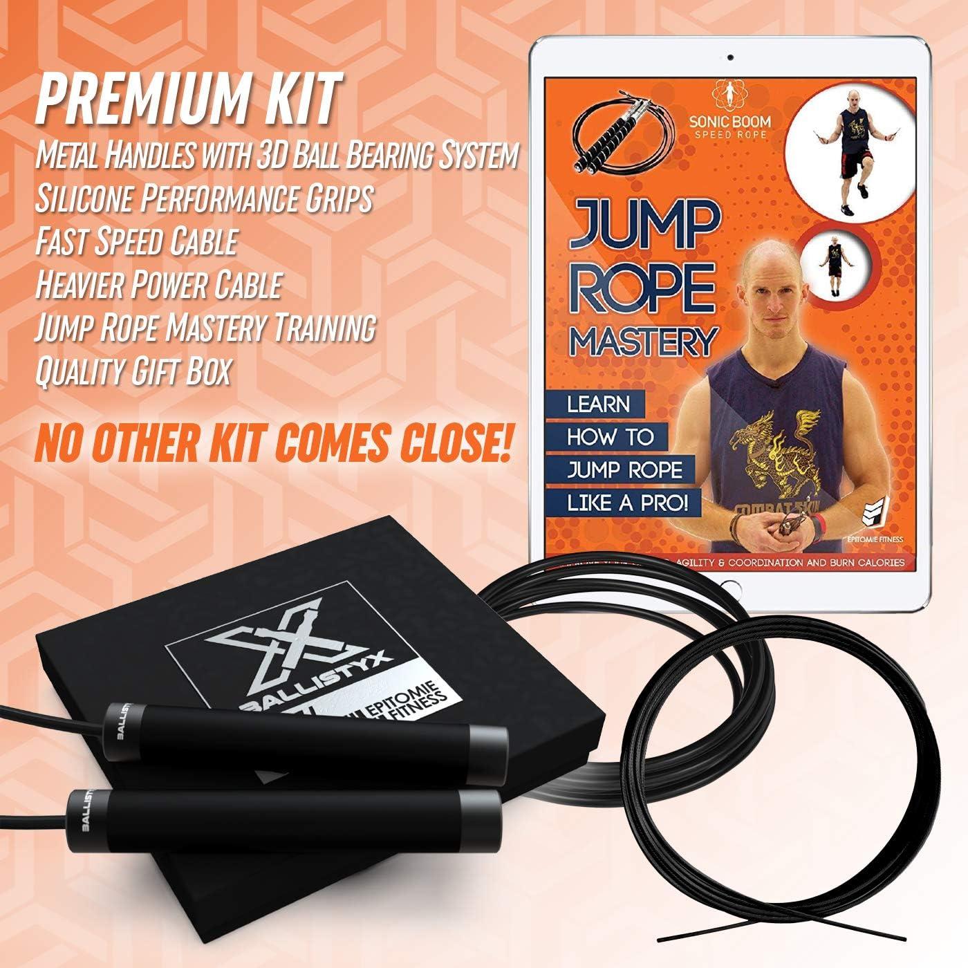 Ballistyx Jump Rope - Premium Speed Jump Rope with 360 Degree Spin, Steel  Handles, Silicone Grips and 2 x Adjustable Cables - for Crossfit, Gym &  Home Fitness Workouts & More Carbon Black