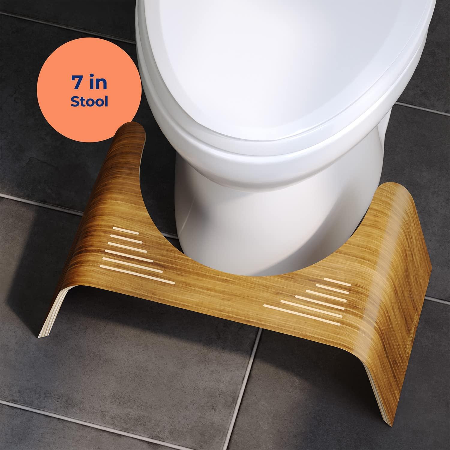 Squatty Potty The Original Bathroom Toilet Stool - Slim Teak Finish, 7 inch  Height Brown