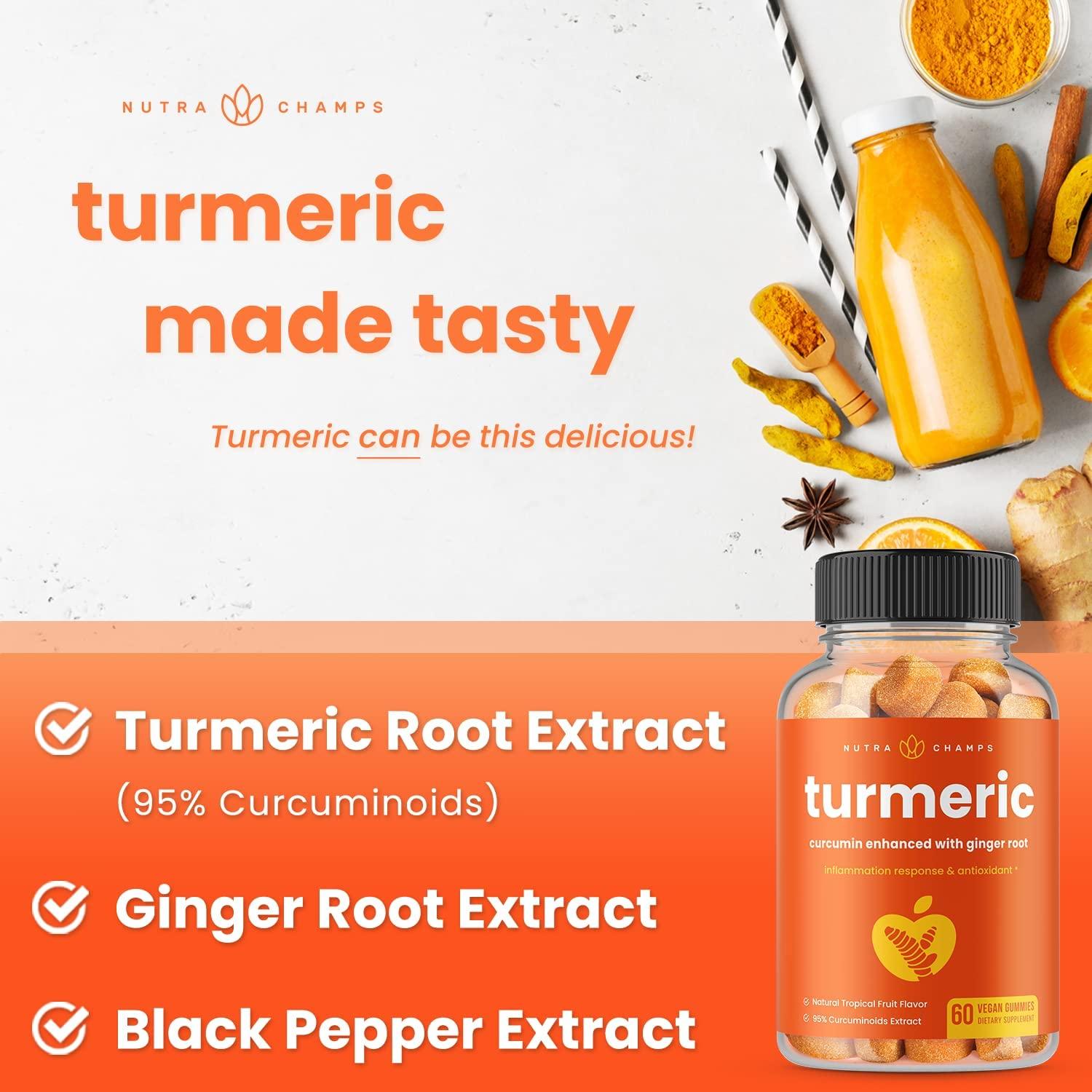 Turmeric Gummies for Adults Kids with Ginger Black Pepper Extract 95