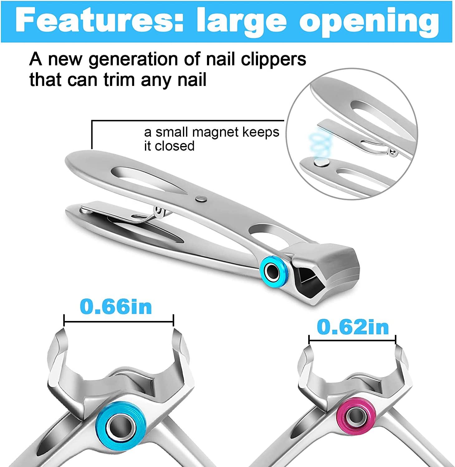 0.6in Wide Jaw Opening Nail Clippers for Thick Nails,Finger Nail Clippers  for Ingrown Toenail Clippers for Men,Tough Nails, Seniors, Adults.Deluxe  Sturdy Stainless Steel Big 3PCS(Silver)