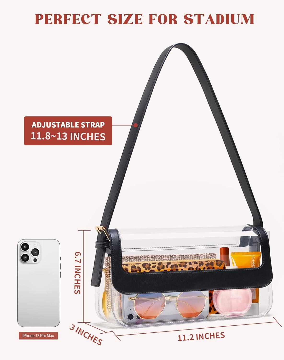 Vorspack Clear Stadium Bag Stylish PVC Clear Purse for Women Black