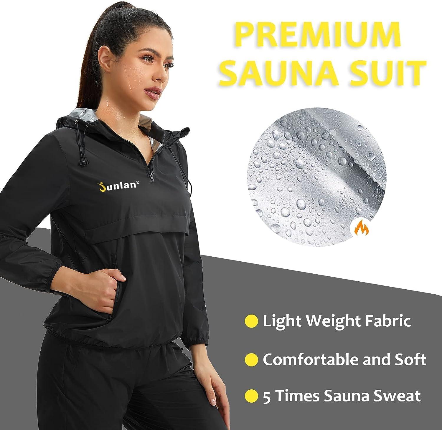 Junlan Sauna Suit for Women Sweat Sauna Pants Weight Loss Jacket Gym  Workout Vest Sweat Suits for Women Black Tops Only X-Large