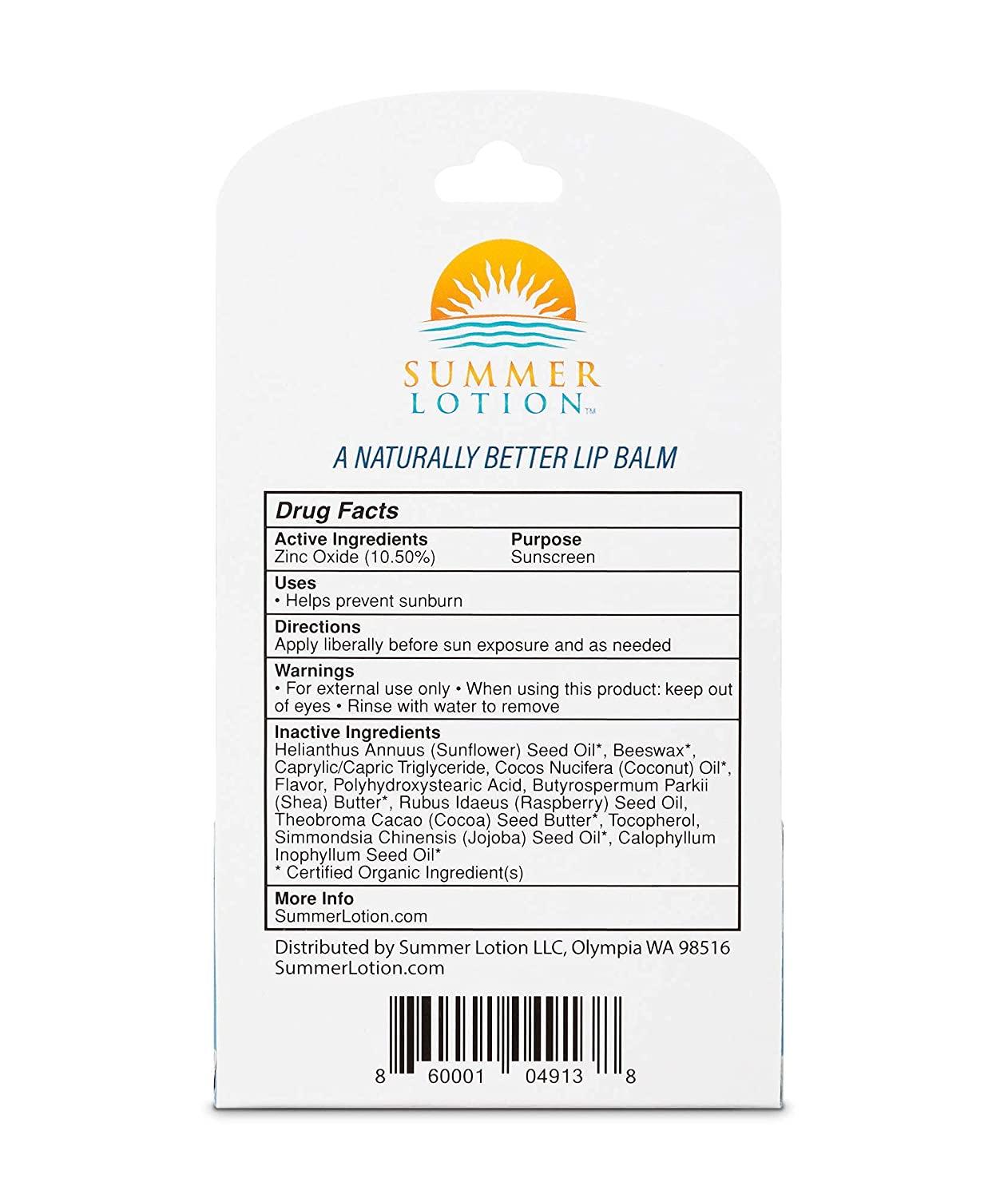 Natural Lip Balm with Zinc Oxide Sunblock by Summer Lotion, SPF 15 Lip