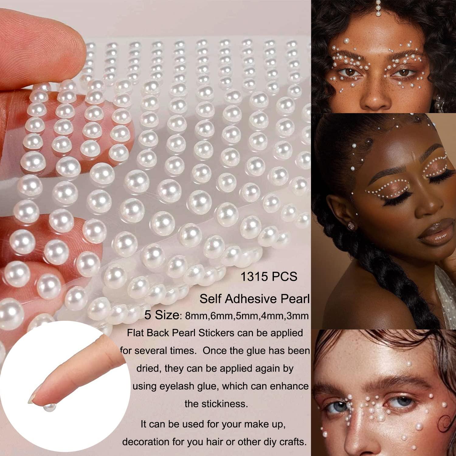 7 Sheets White Pearl Eyes Face 3D Self Adhesive Nail Rhinestones