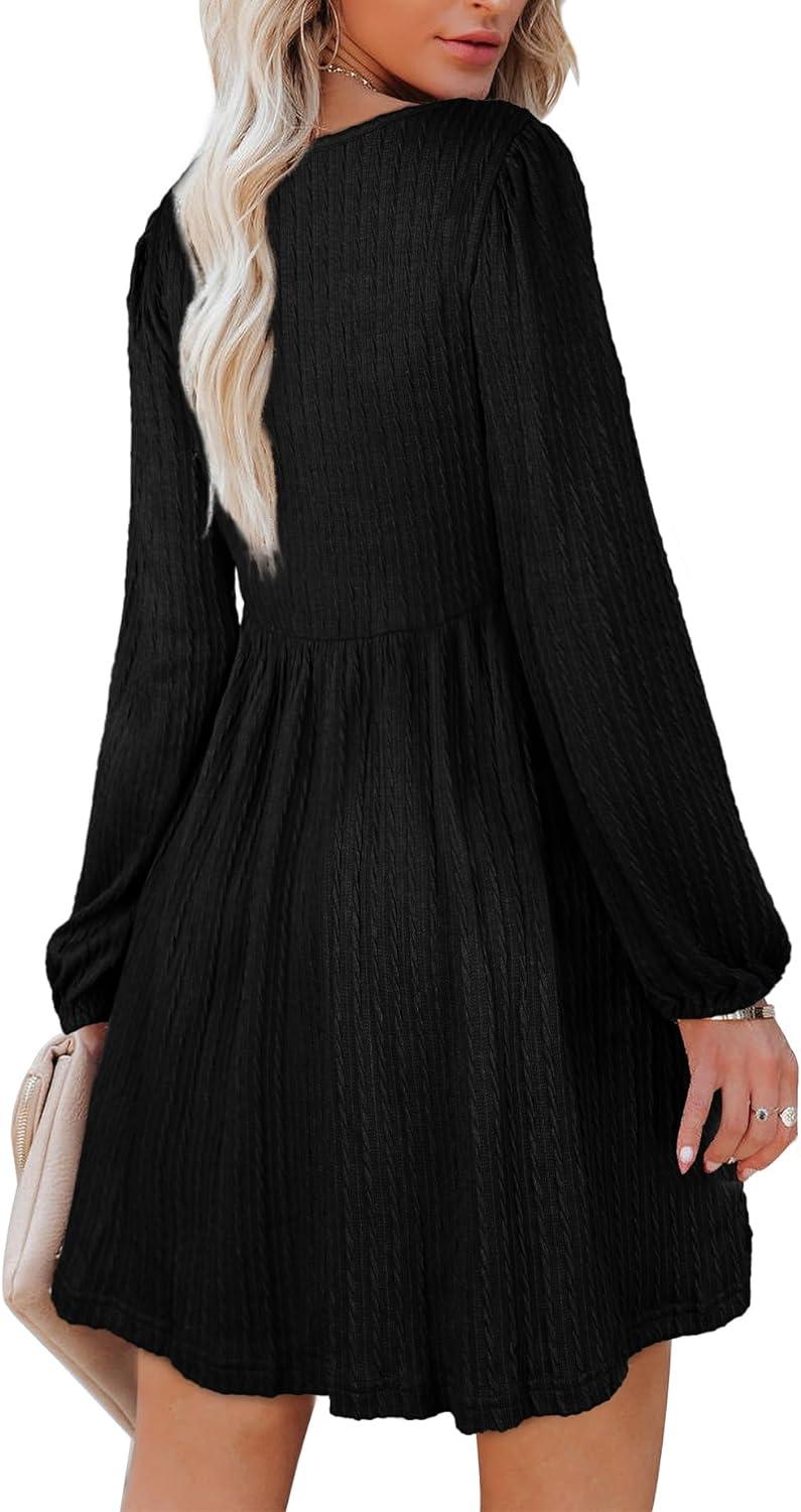 Aokosor Long Sleeve Square Neck Knit Dress XL Black - Knee Length Babydoll Dress | Buy Now with Express International Delivery | GoSupps.com Aokosor Long Sleeve Square Neck Knit Dress XL Black - Knee Length Babydoll Dress | Buy Now with Express International Delivery | GoSupps.com