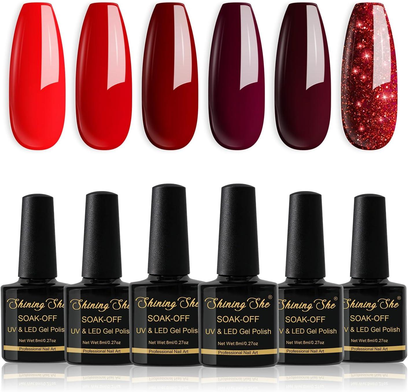 Shining She Red Nail Polishes, 6 Colours Cherry Red Burgundy Dark Shim –  EveryMarket