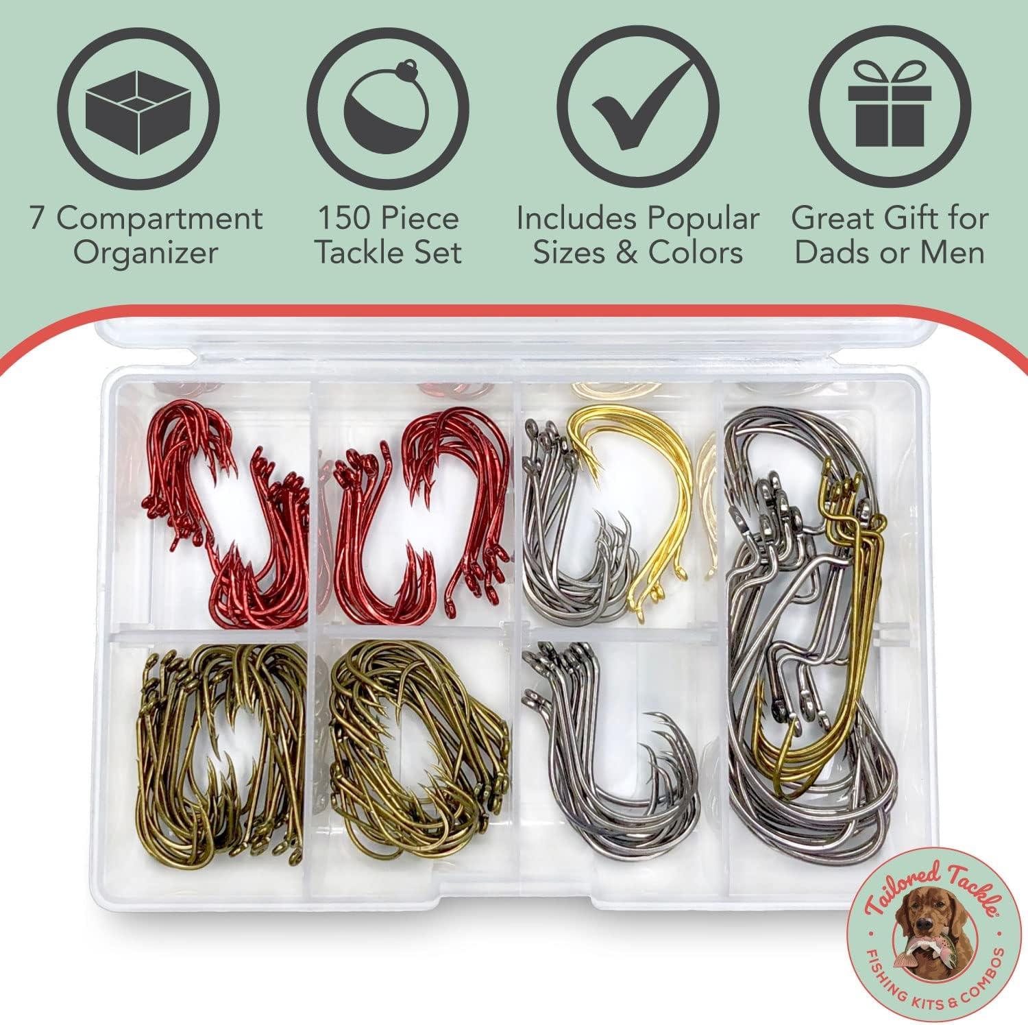 Tailored Tackle Fishing Hooks Kit 150 Pc Accessories Box, EWG Worm,  Octopus, Bait Holder, Circle Fish for Freshwater Bass Trout Catfish Panfish  Crappie Bluegill