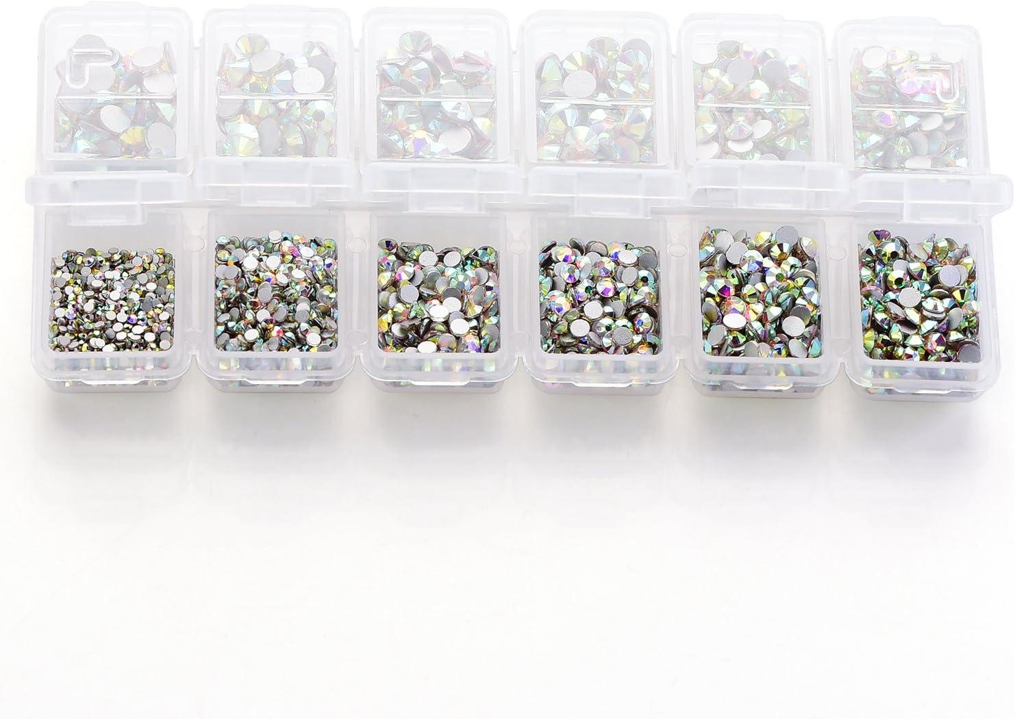 4200 Pieces Flat Back AB Rhinestones for Craft, Round Crystal Gems Stickers  for Clothes, 1.5 mm - 4.8 mm, 6 Sizes