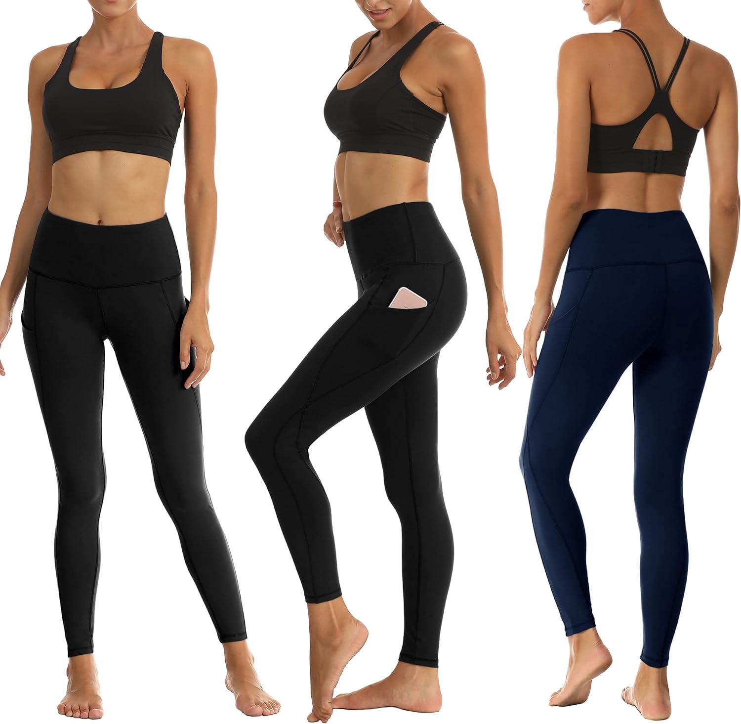 GAYHAY 3 Pack Leggings with Pockets for Women - High Waisted Tummy Control  Workout Yoga Pants Compression Black Leggings