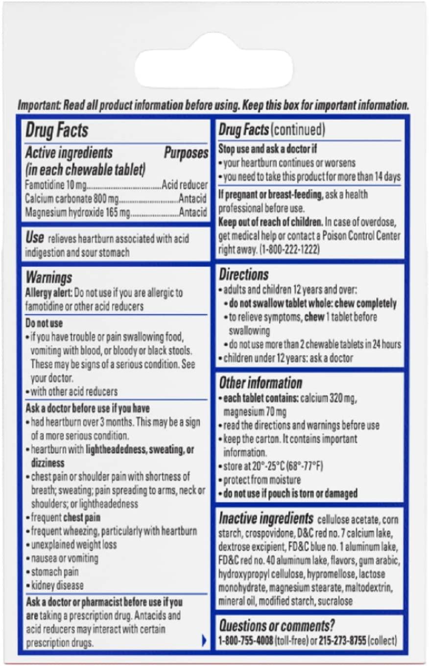 Pepcid Complete Acid Reducer + Antacid Chewables, 10 mg Famotidine, 800