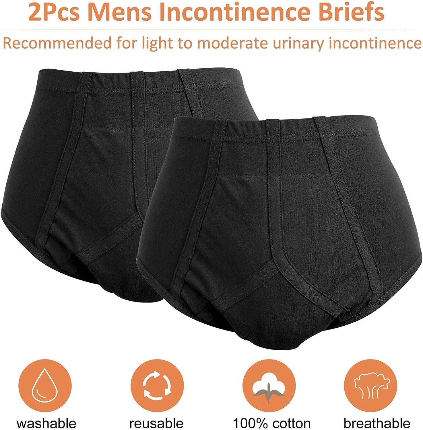 2 Pack Men's Incontinence Underwear with Built in Absorbent Pad Surgical  Recovery Washable Reusable Incontinence Briefs for Prostate Surgery (Black