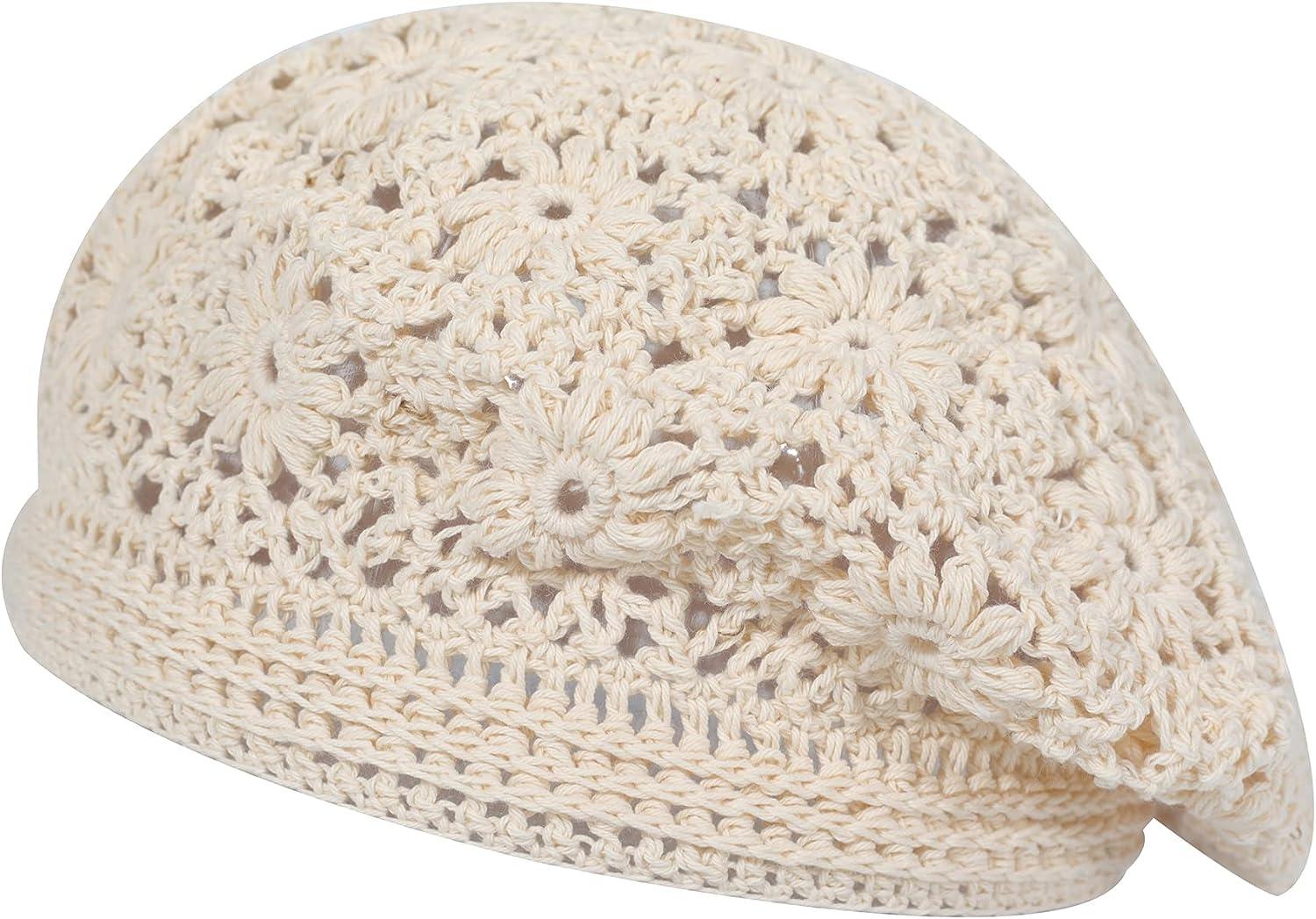 thumbnail image 2 of ZLYC Women's Cotton Crochet Beret - Slouchy Floral Beanie Handmade Hat 2 of 11