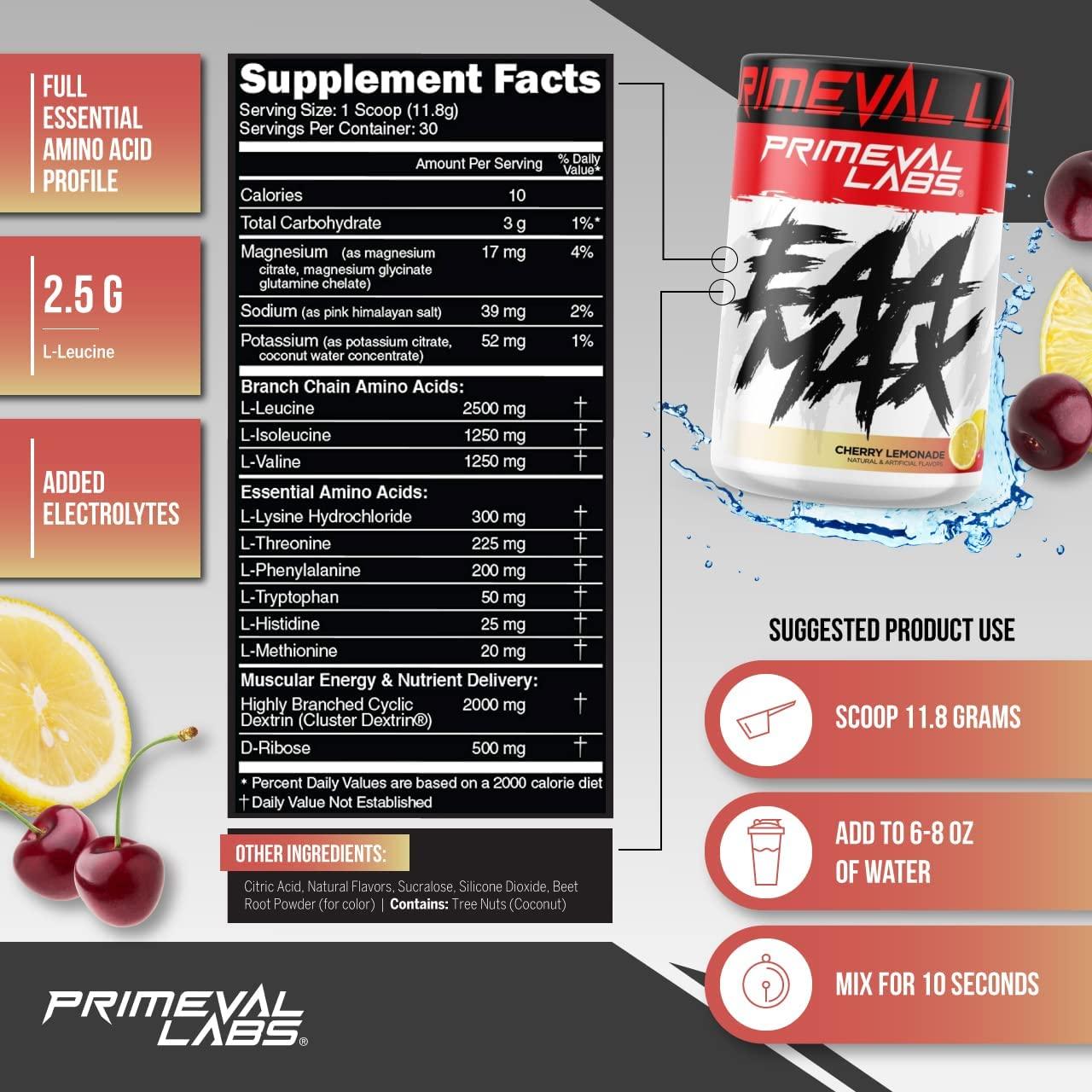 Primeval Labs EAA Max, BCAA Perfect Amino Acid Powder Pre or Post