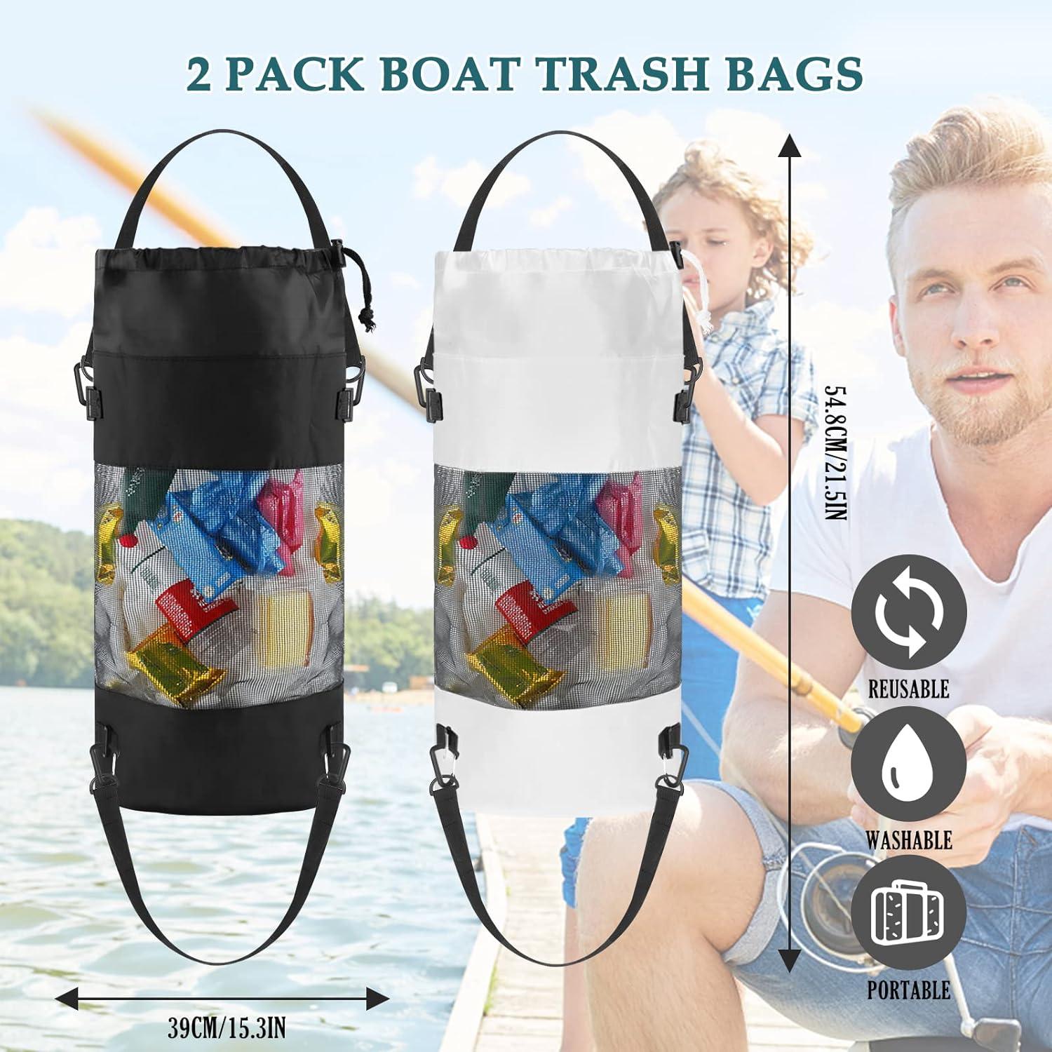 Foldable Outdoor Mesh Boat Trash Bags Drawstring Reusable Boat Trash Cans  Ring Mesh Trash Bags