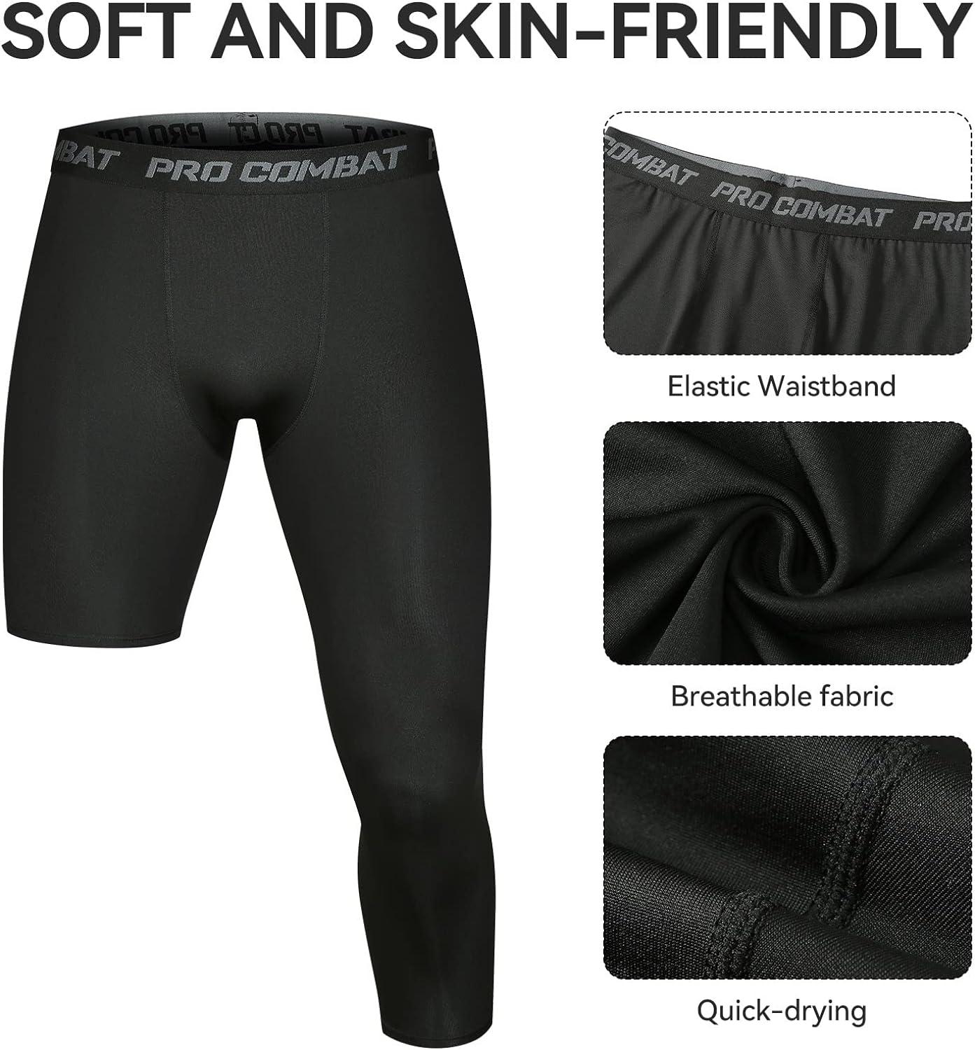 Men‘s 3/4 One Leg Compression Capri Tights Pants Athletic Base Layer  Underwear