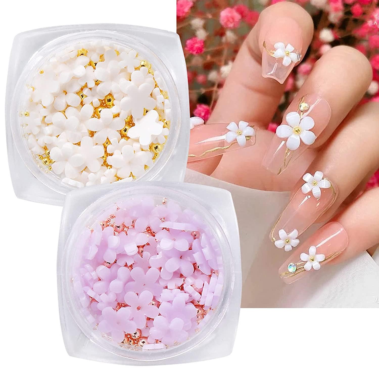 3D Flower Nail Charms and Metal Caviar Beads,Nail Art 3D Acrylic Flowers  Nail Charms Nail Design Supplies Decoration Accessories DIY Nail Decoration