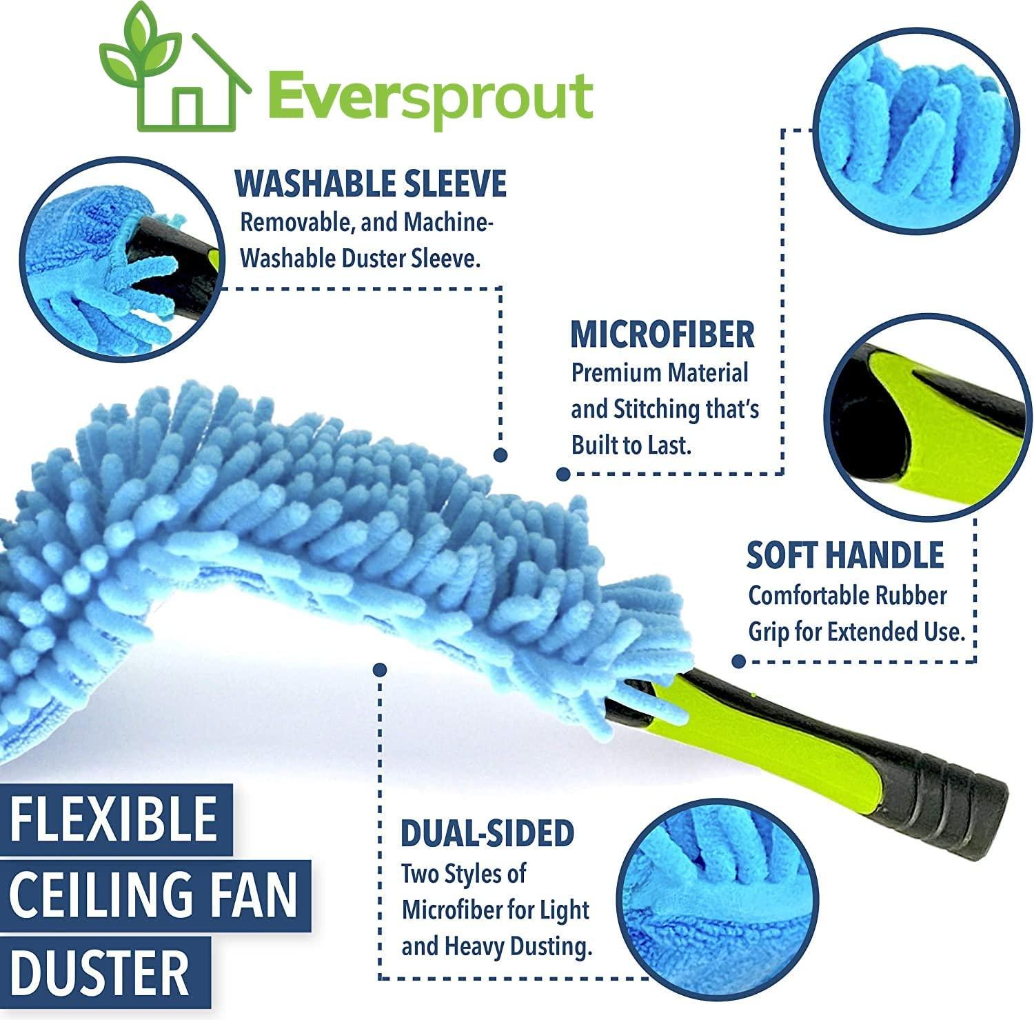 Eversprout Flexible Microfiber Ceiling Fan Duster with Extension Pole