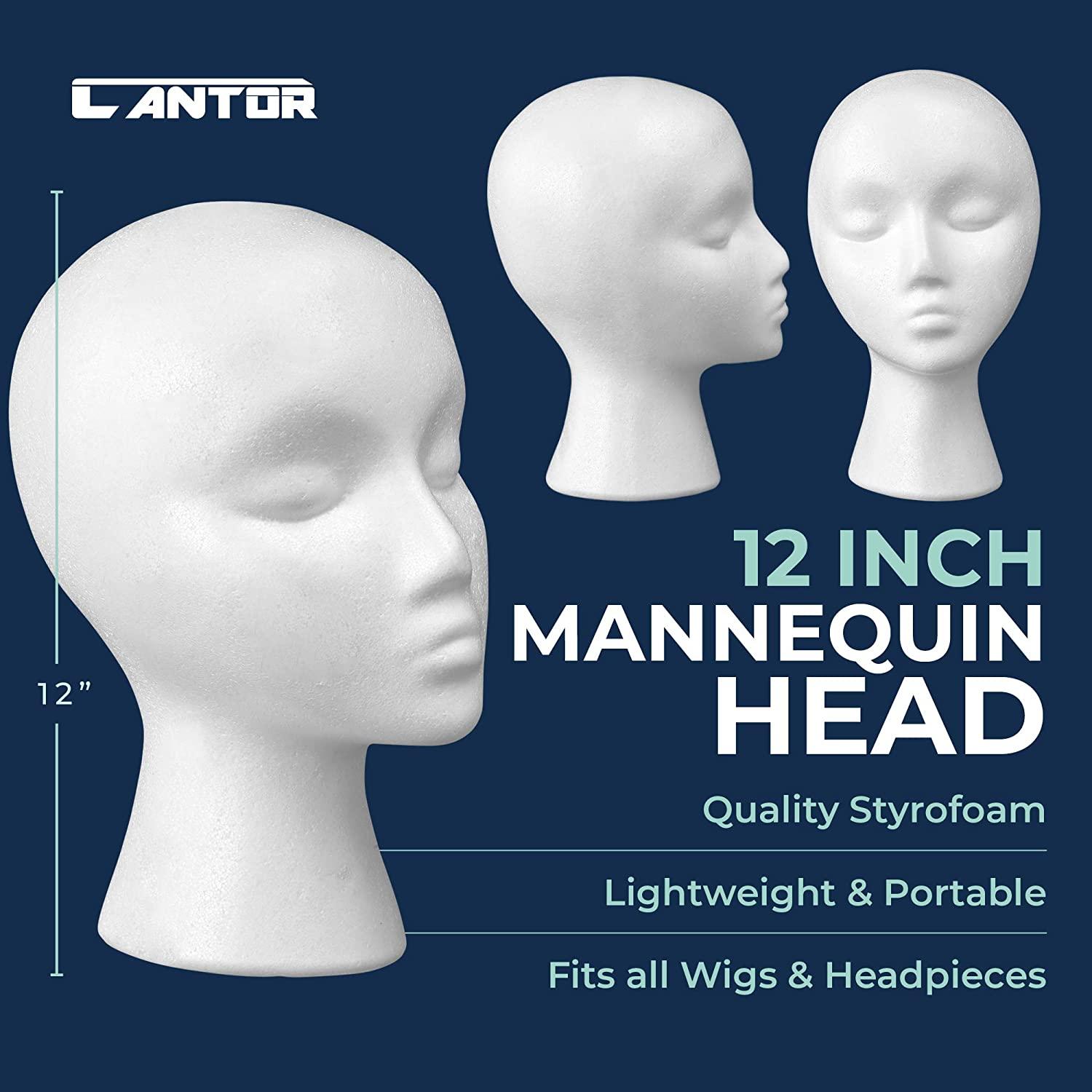 12 Styrofoam Wig Head - Tall Female Foam Mannequin Wig Stand and Holder -  Style, Model And Display Hair, Hats and Hairpieces - For Home, Salon and  Travel - by Cantor