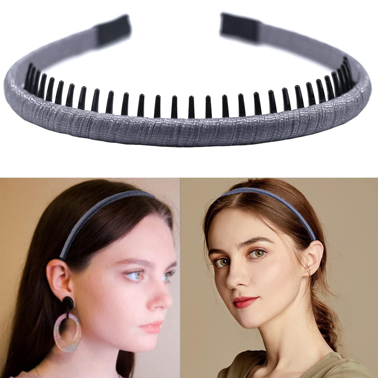 Lapohi 3PCS Women's Fashion Headbands - Non-Slip Hair Band With Teeth For Curly Hair - Comfortable Hair Hoop In Black, Silver, And Brown