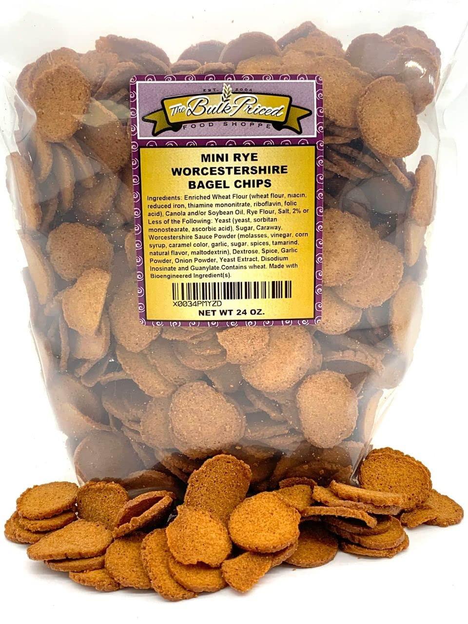 Mini Rye Worcestershire Bagel Chips, Bulk Size, (1.5 lb. Resealable Zip