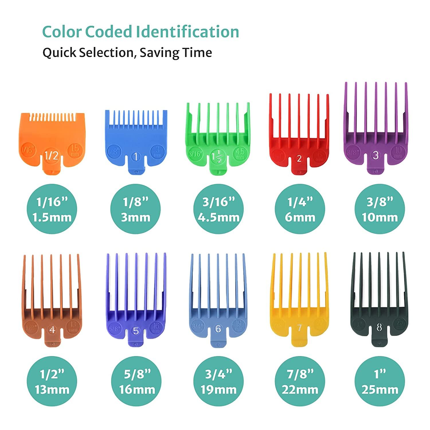 10 Professional Hair Clipper Guards Cutting Guides Fits for Most Wahl  Clippers with Organizer, Color Coded Clipper Combs Replacement - 1/16