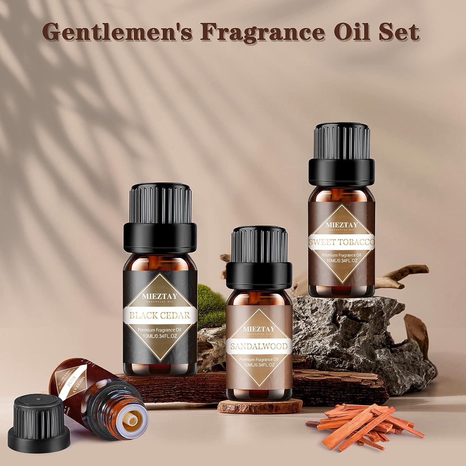 Mens Essential Oils Set - TOP 6 Gentlemen's Fragrance Oil for Diffuser,  Candle & Soap Making - Sandalwood, Cologne, Black Cedar, Leather, Sweet  Tobacco, Bay Rum Essential Oil Kit for Men (10mL)