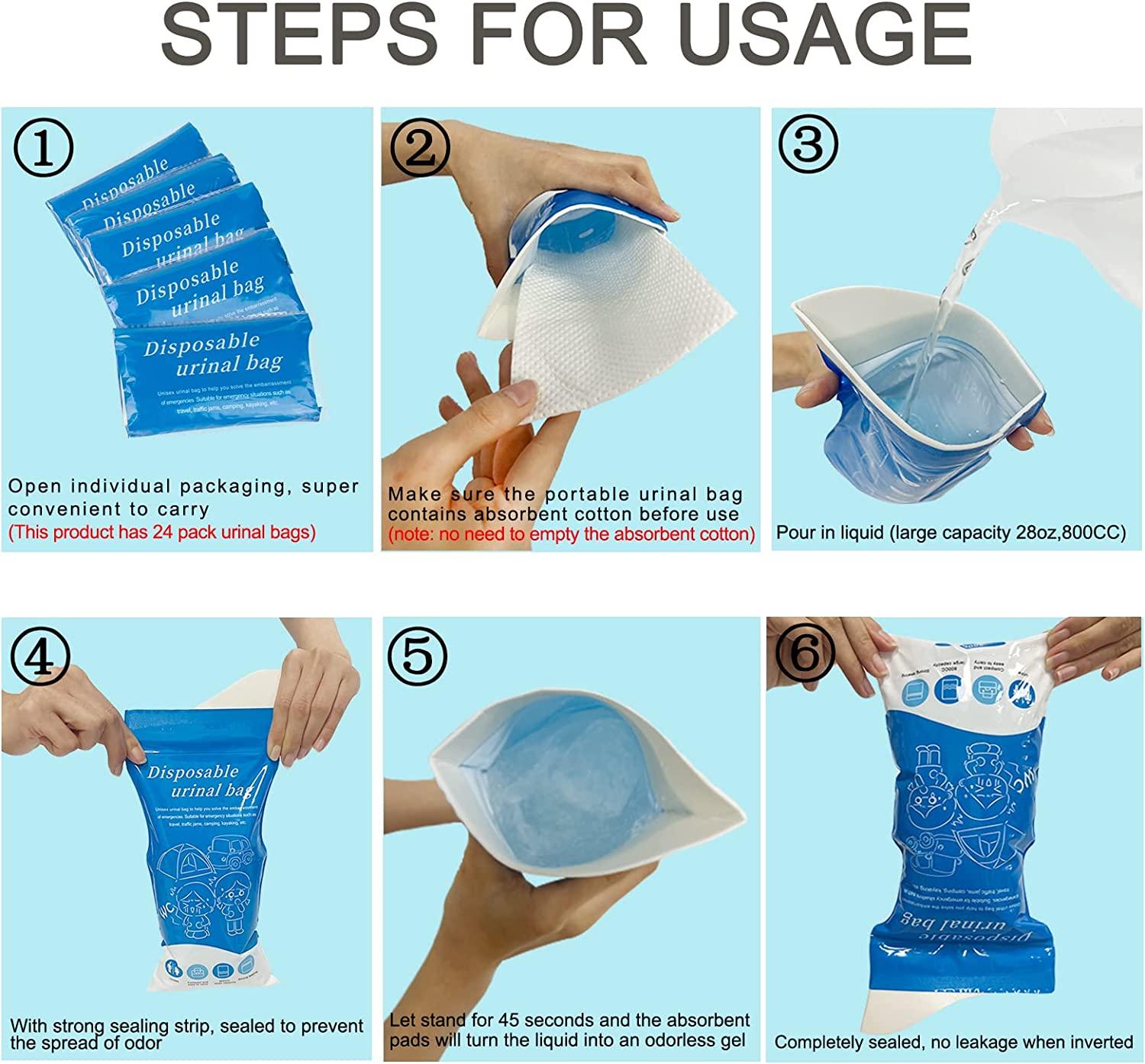 Disposable Urine Bags, 24 Pack Camping Pee Bags, Disposable Urinal Bag