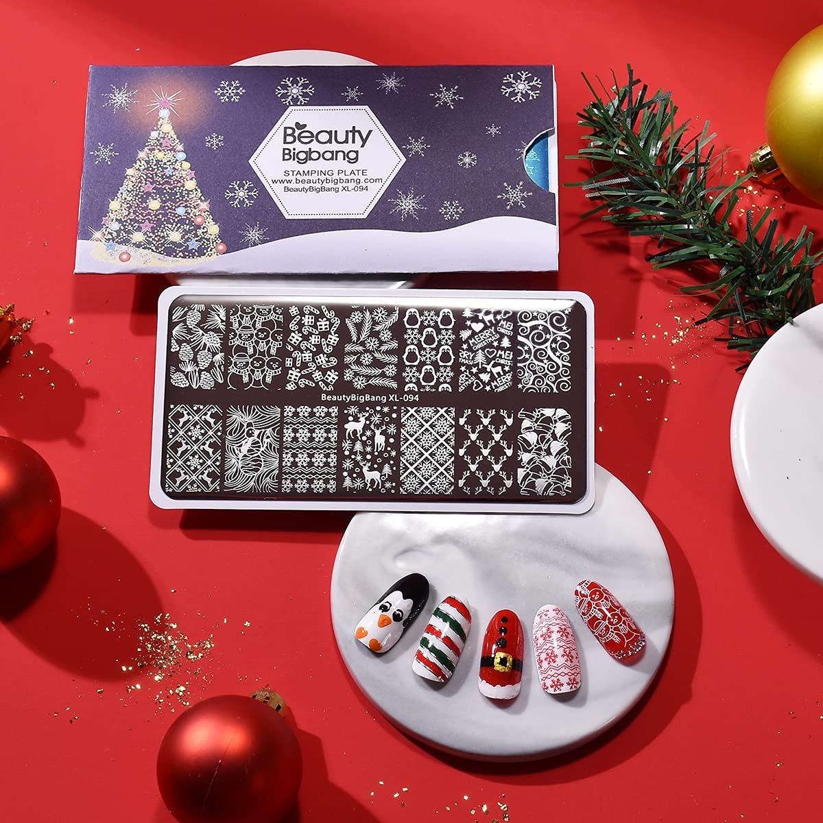 BEAUTYBIGBANG 4Pack Christmas Nail Stamping Plate  Snowflake Santa  Reindeer Tree Winter Image Plate Nail Art Design Stamp Kit Manicure  Template Set New Year Gift Christmas New(rectangle)